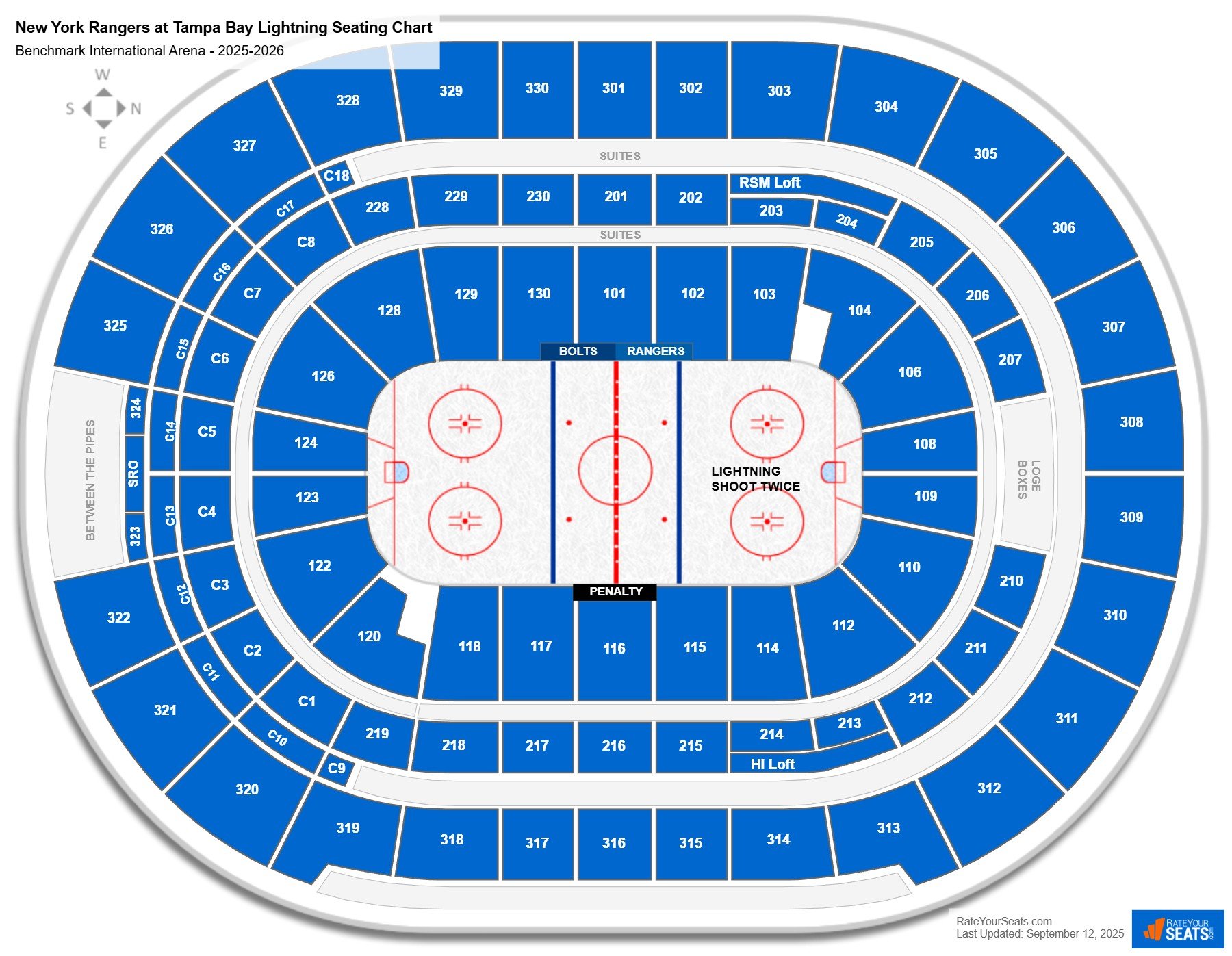 New York Rangers at Tampa Bay Lightning seating chart Benchmark International Arena
