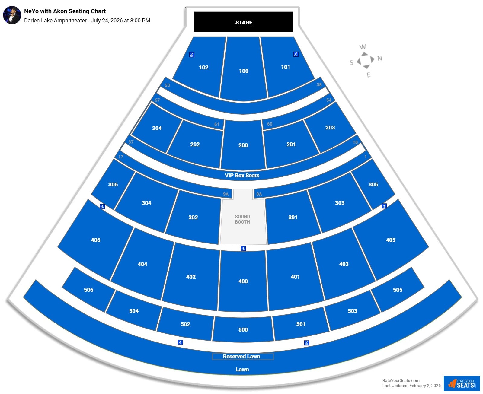 NeYo with Akon seating chart Darien Lake Amphitheater