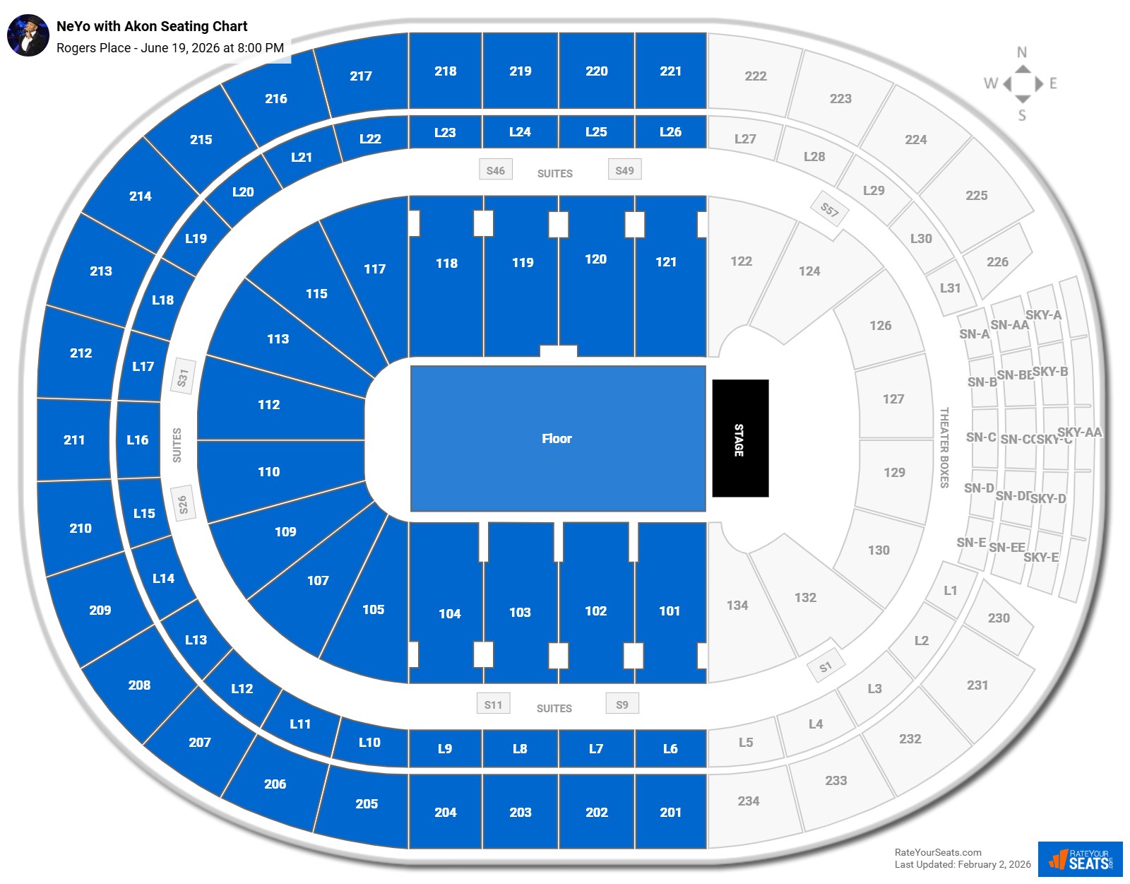 NeYo with Akon seating chart Rogers Place