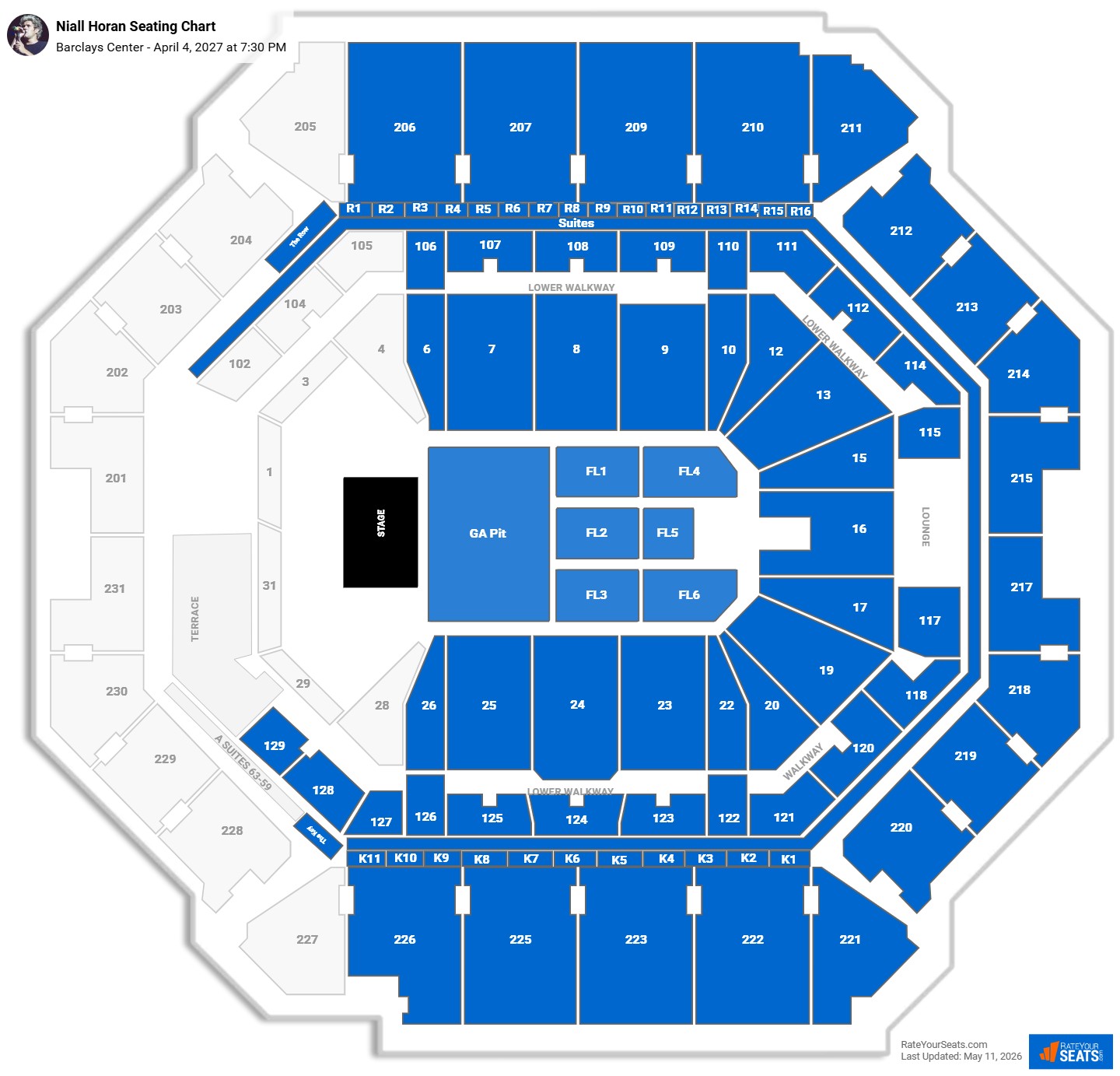 Niall Horan Seating Chart at Barclays Center