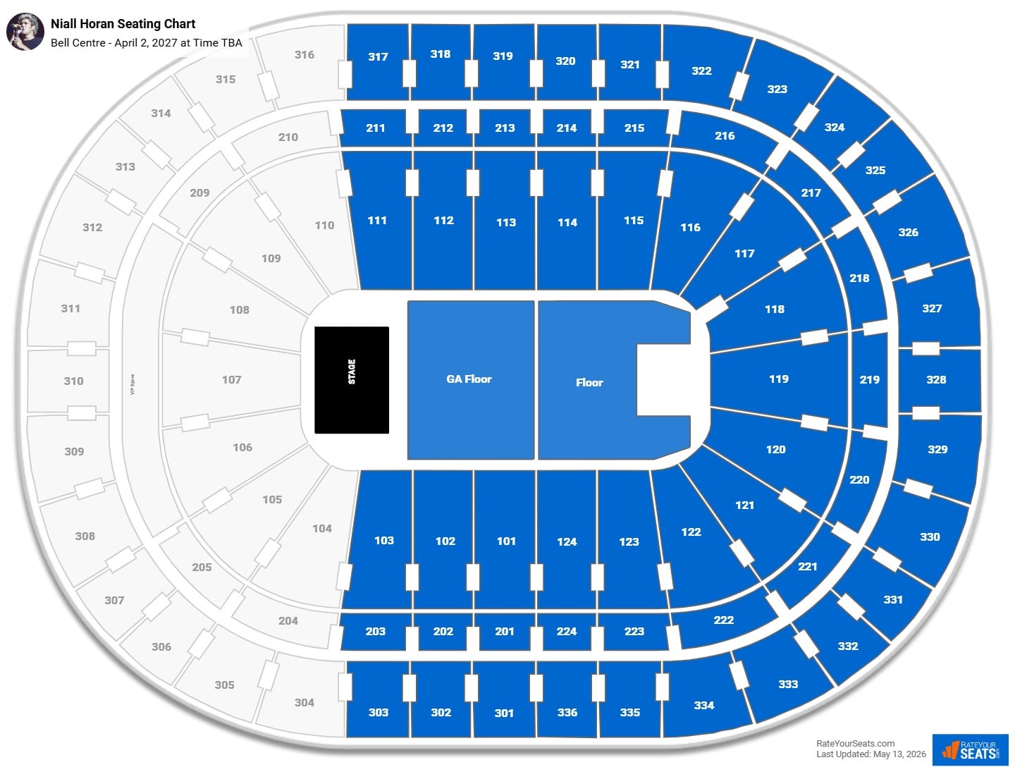 Niall Horan Seating Chart at Bell Centre