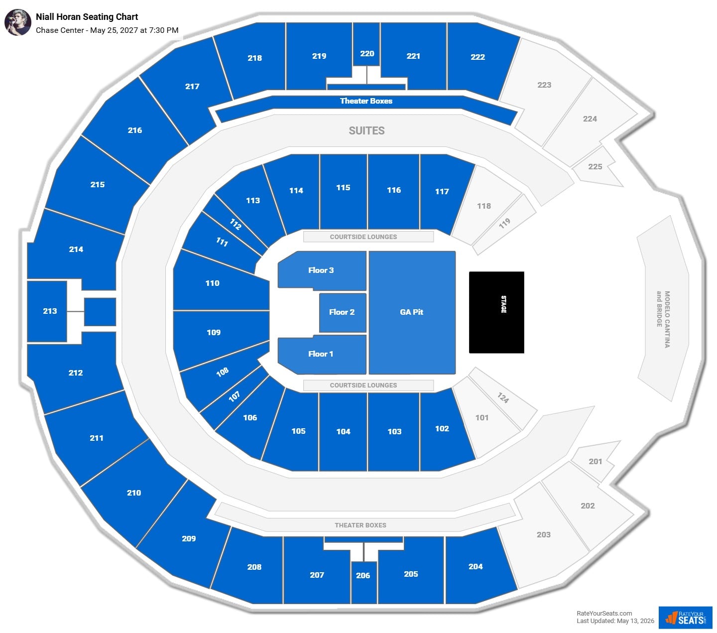 Niall Horan Seating Chart at Chase Center