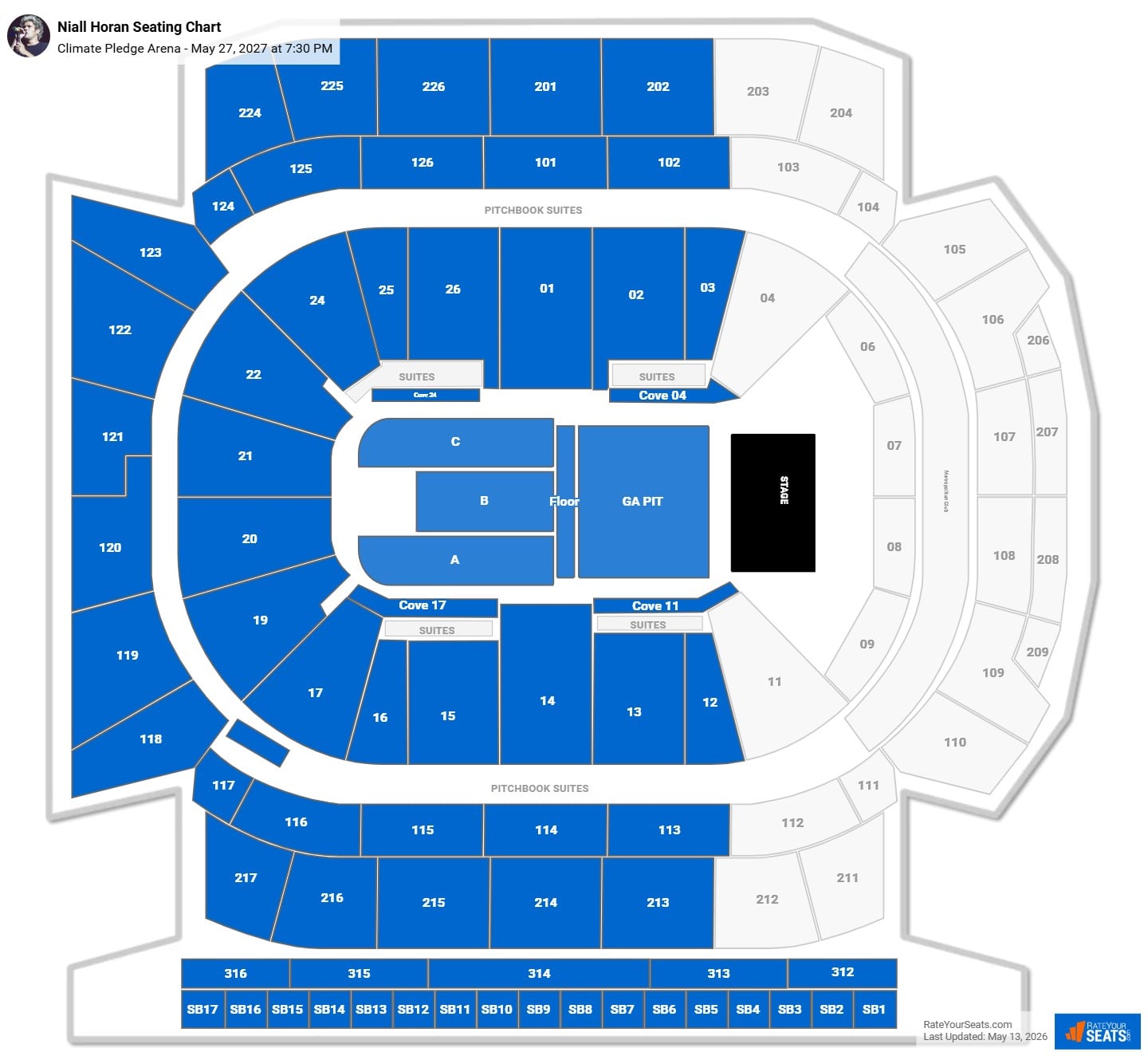 Niall Horan Seating Chart at Climate Pledge Arena