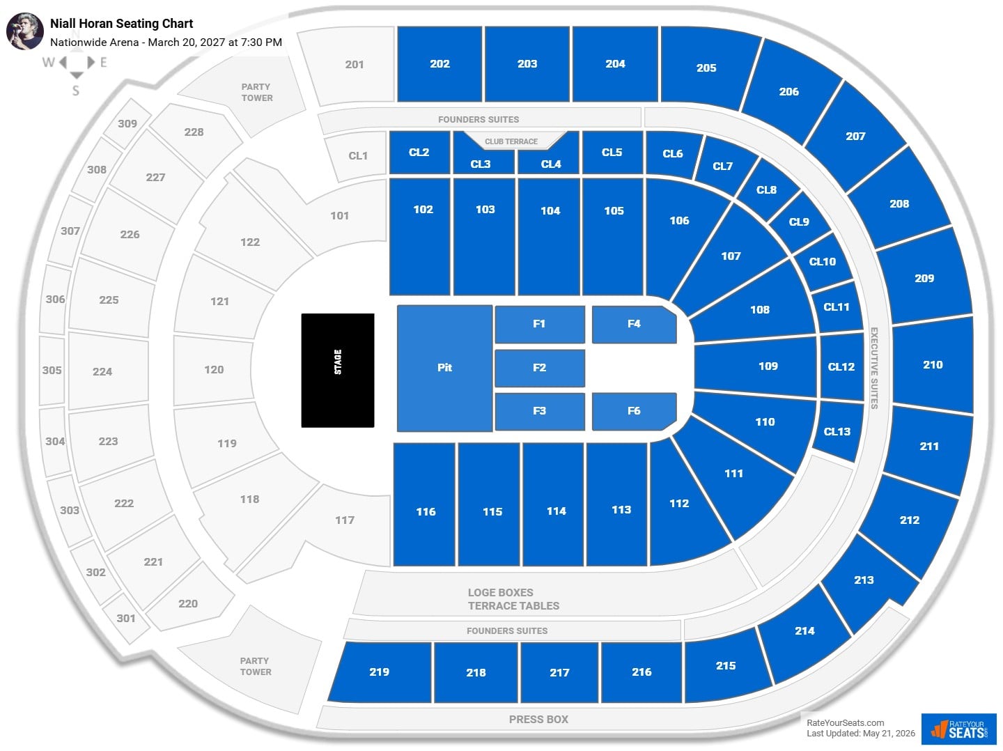 Niall Horan Seating Chart at Nationwide Arena