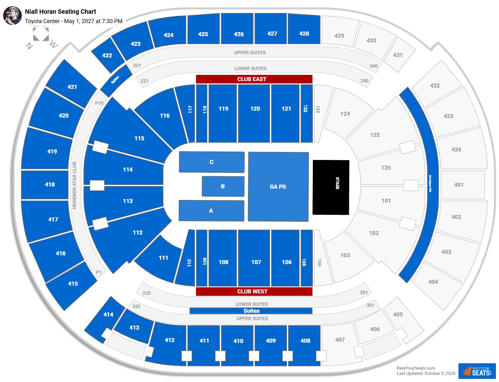 Niall Horan Seating Chart at Toyota Center