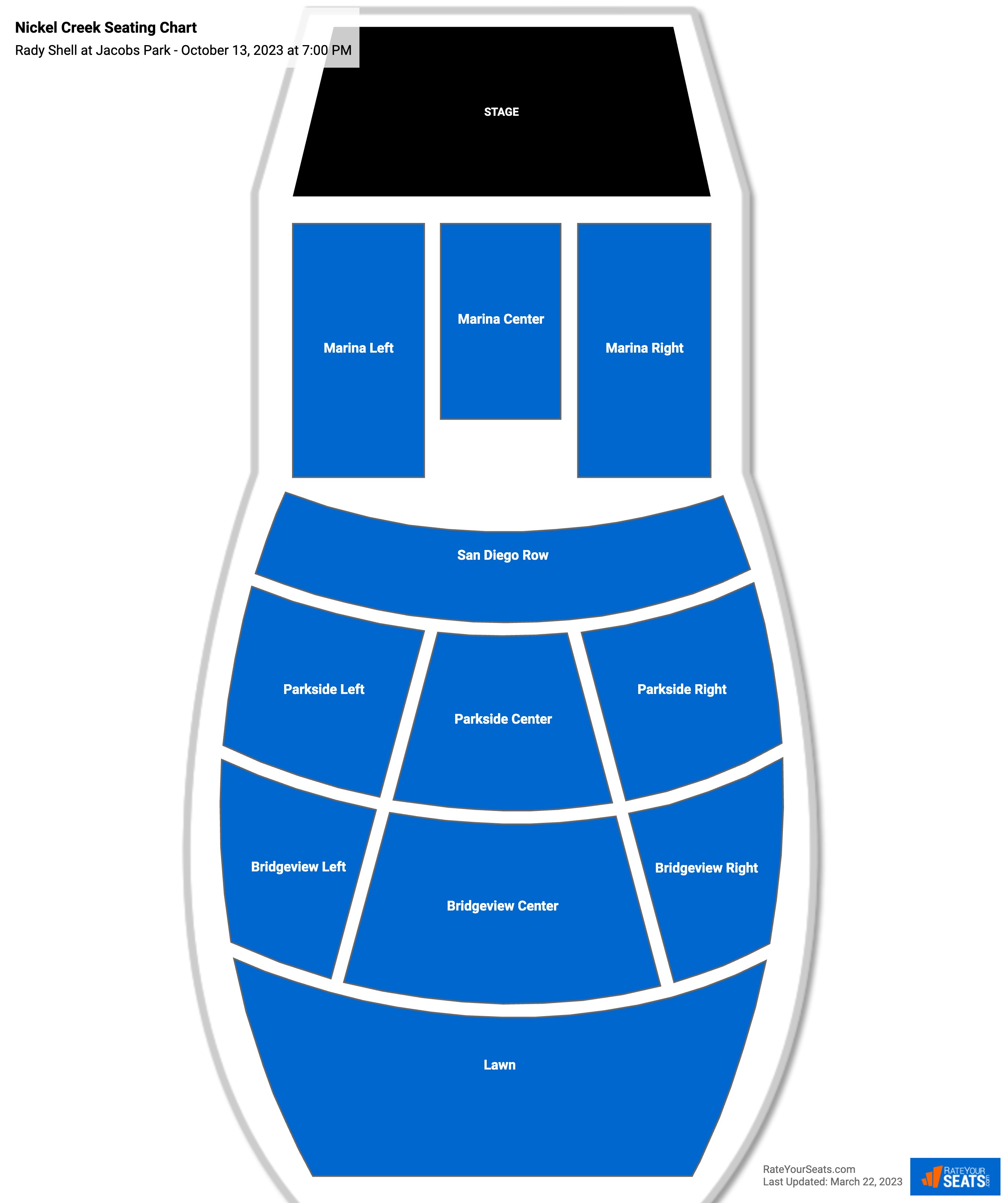 Nickel Creek seating chart Rady Shell at Jacobs Park