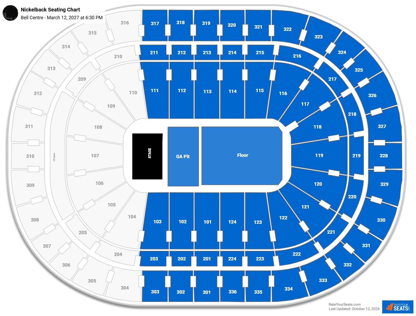 Nickelback Seating Chart at Bell Centre
