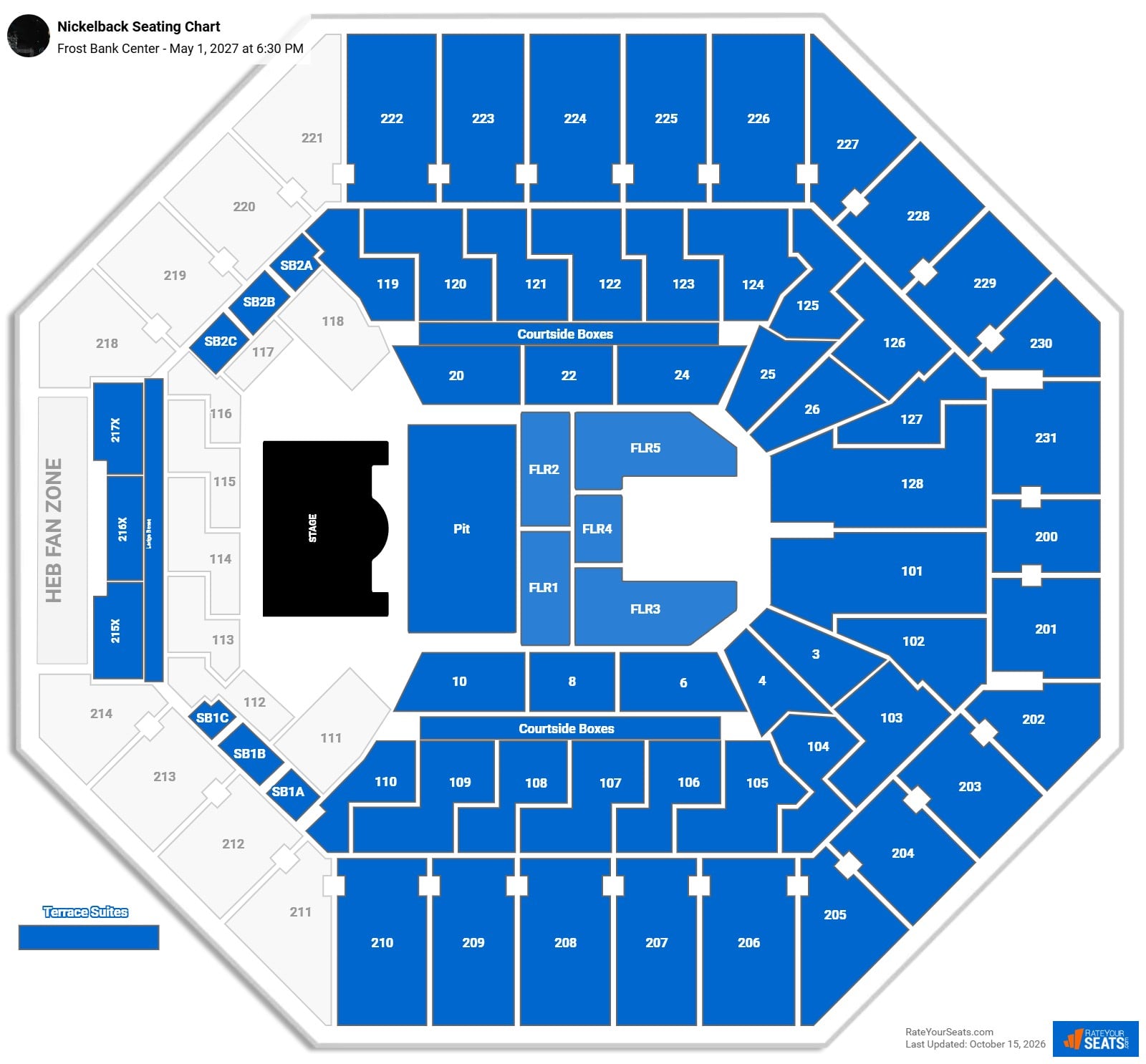 Nickelback Seating Chart at Frost Bank Center
