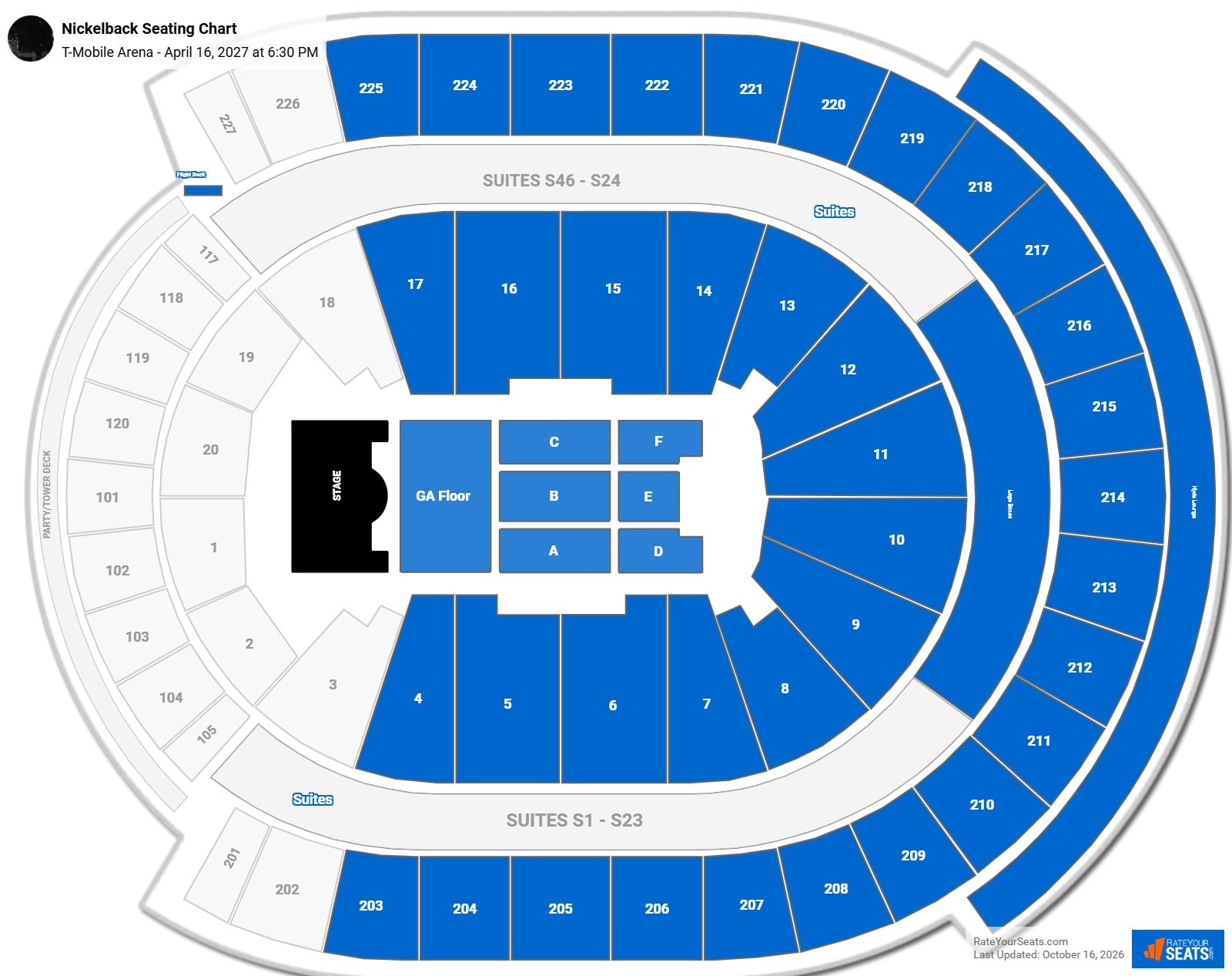 Nickelback Seating Chart at T-Mobile Arena