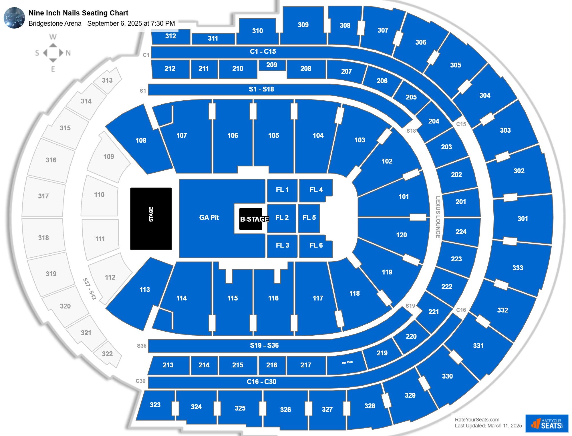 Nine Inch Nails seating chart Bridgestone Arena