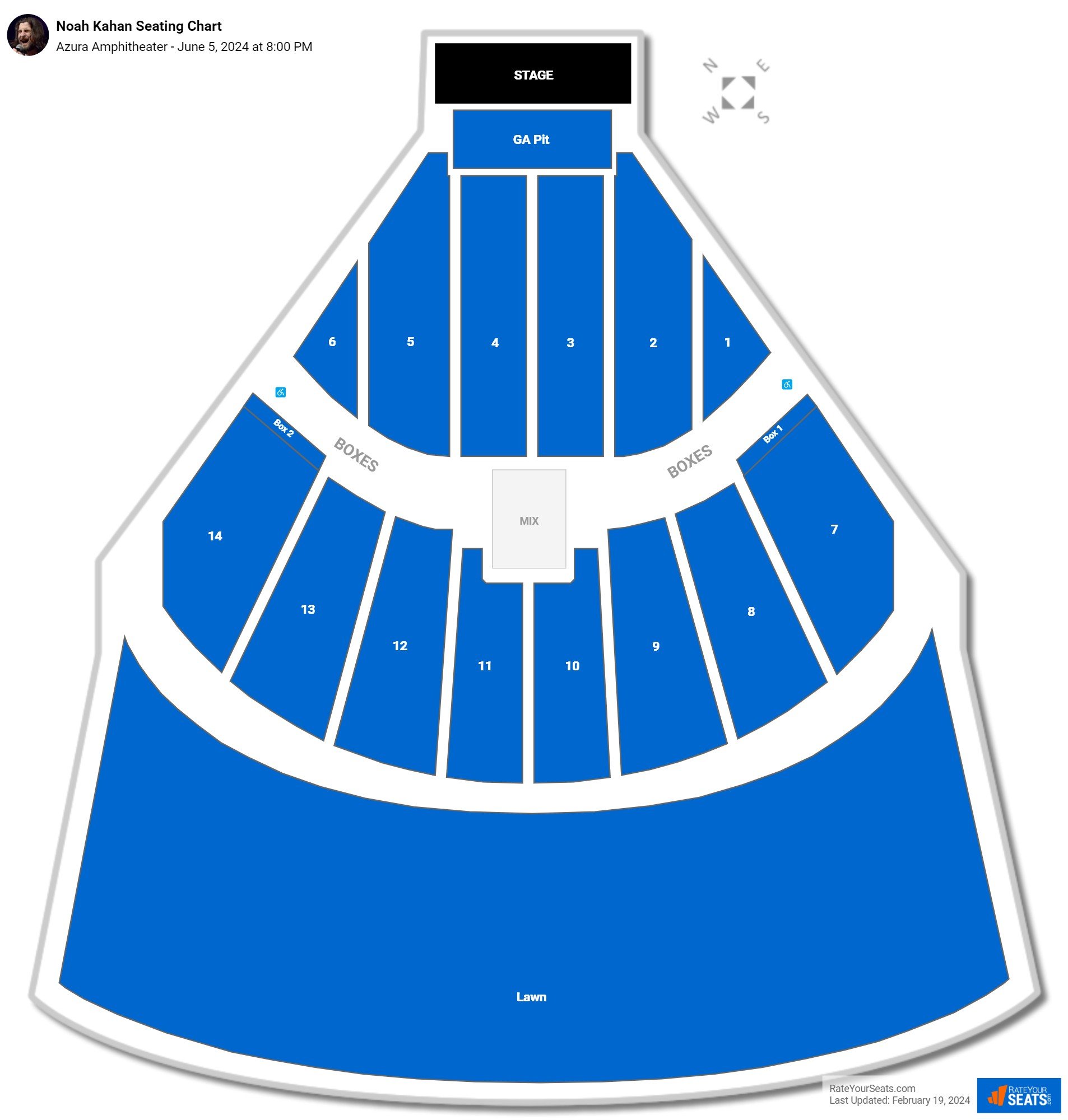 Noah Kahan seating chart Azura Amphitheater