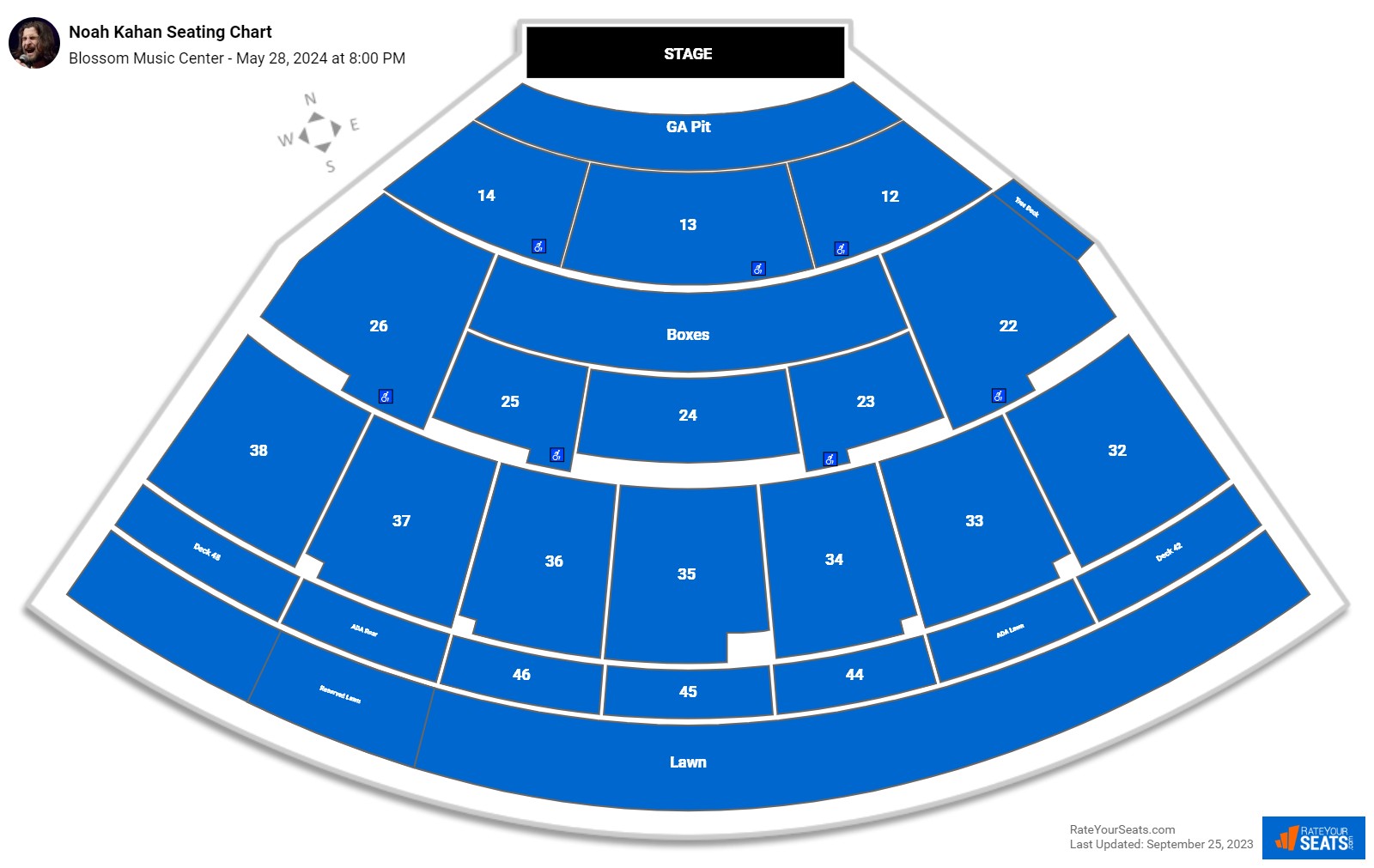 Noah Kahan seating chart Blossom Music Center