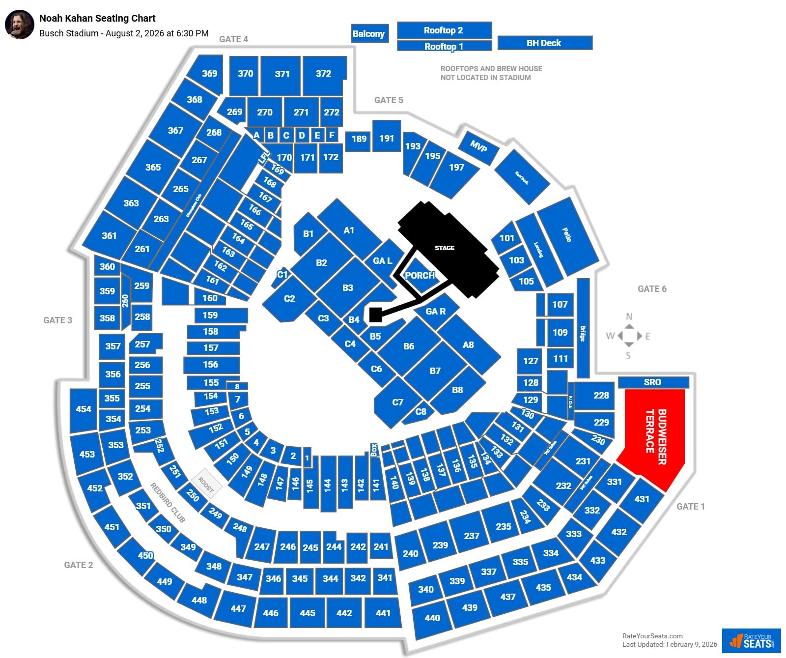 Noah Kahan seating chart Busch Stadium