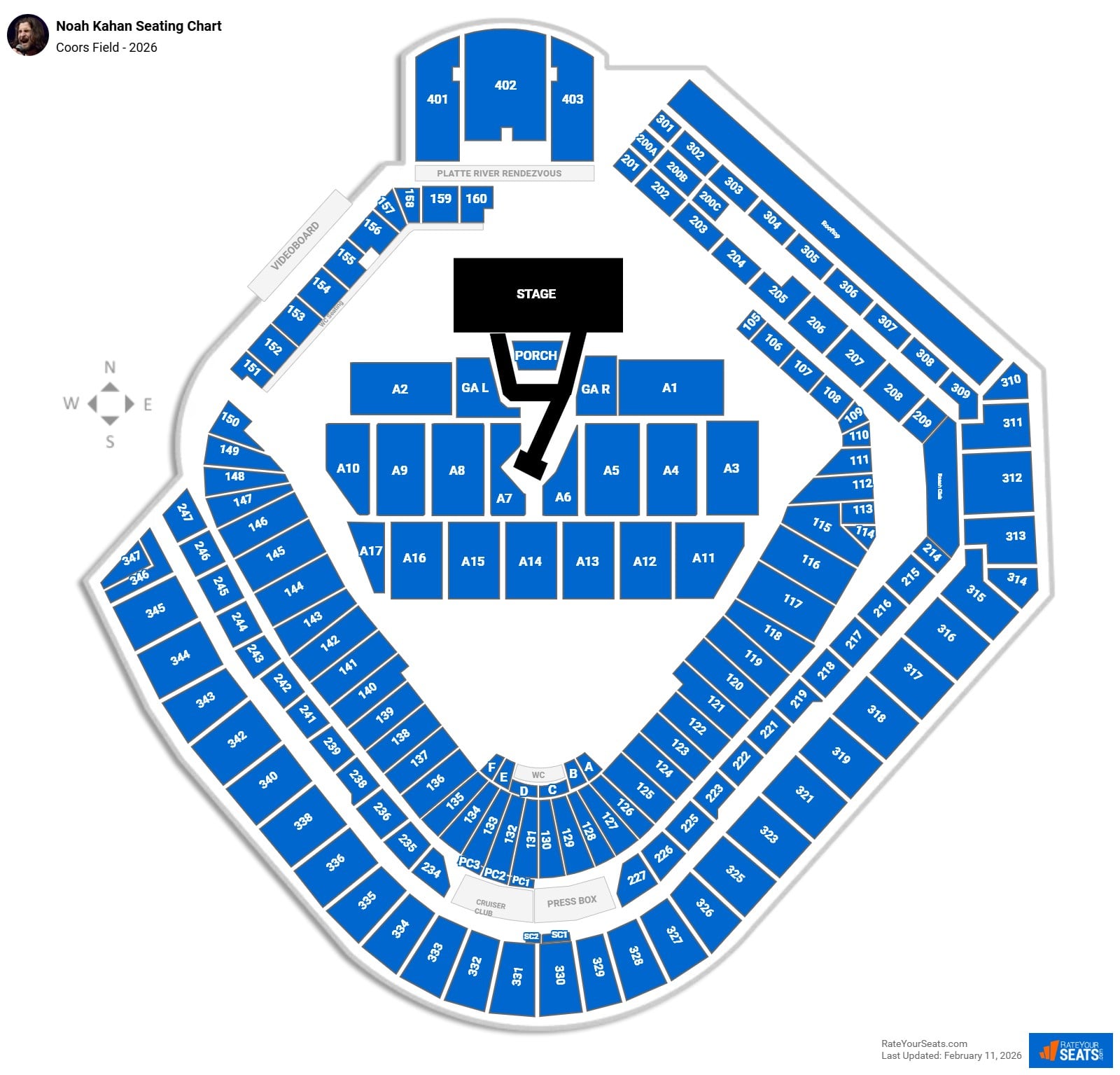 Noah Kahan seating chart Coors Field
