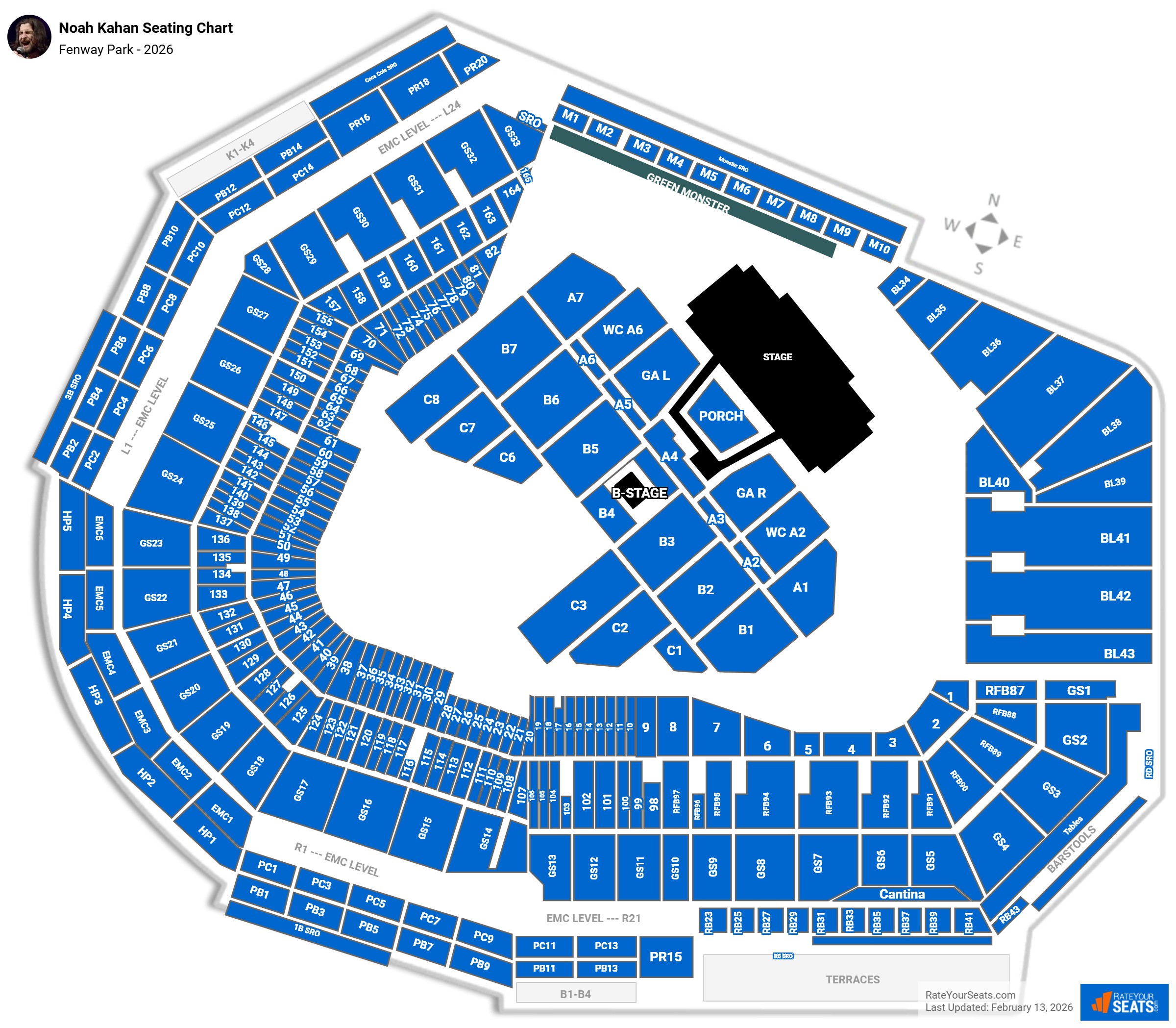 Noah Kahan seating chart Fenway Park