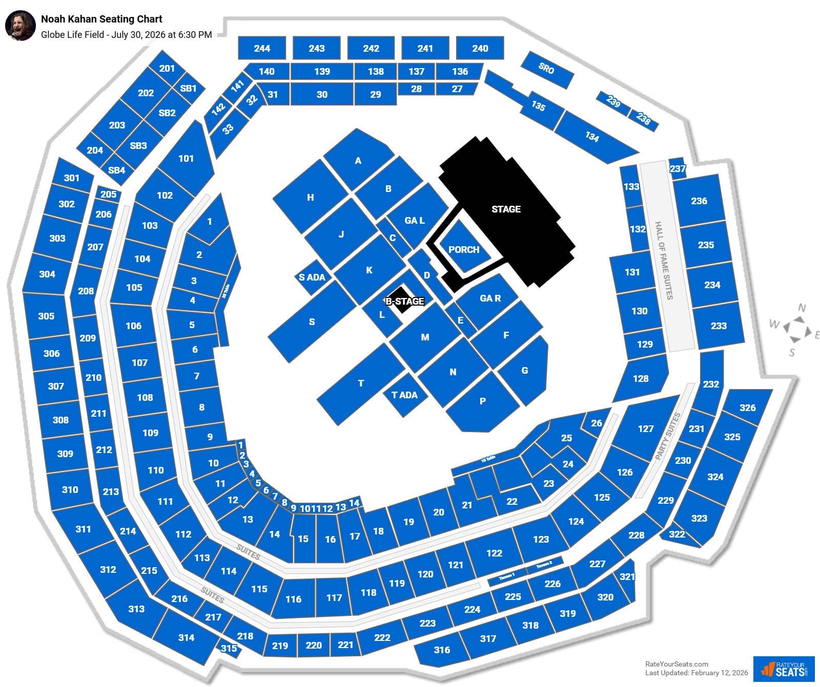 Noah Kahan seating chart Globe Life Field