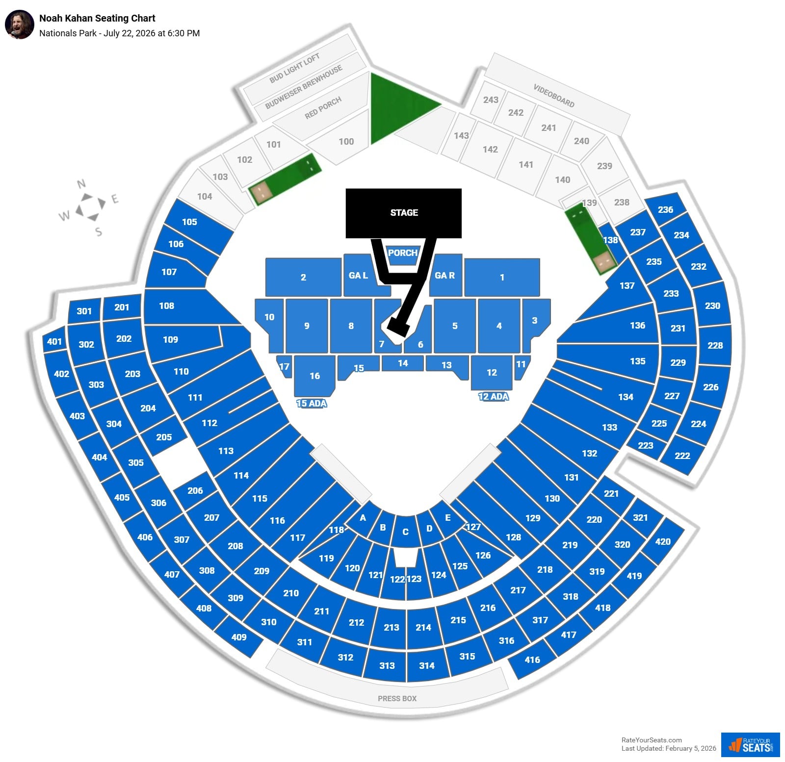 Noah Kahan seating chart Nationals Park