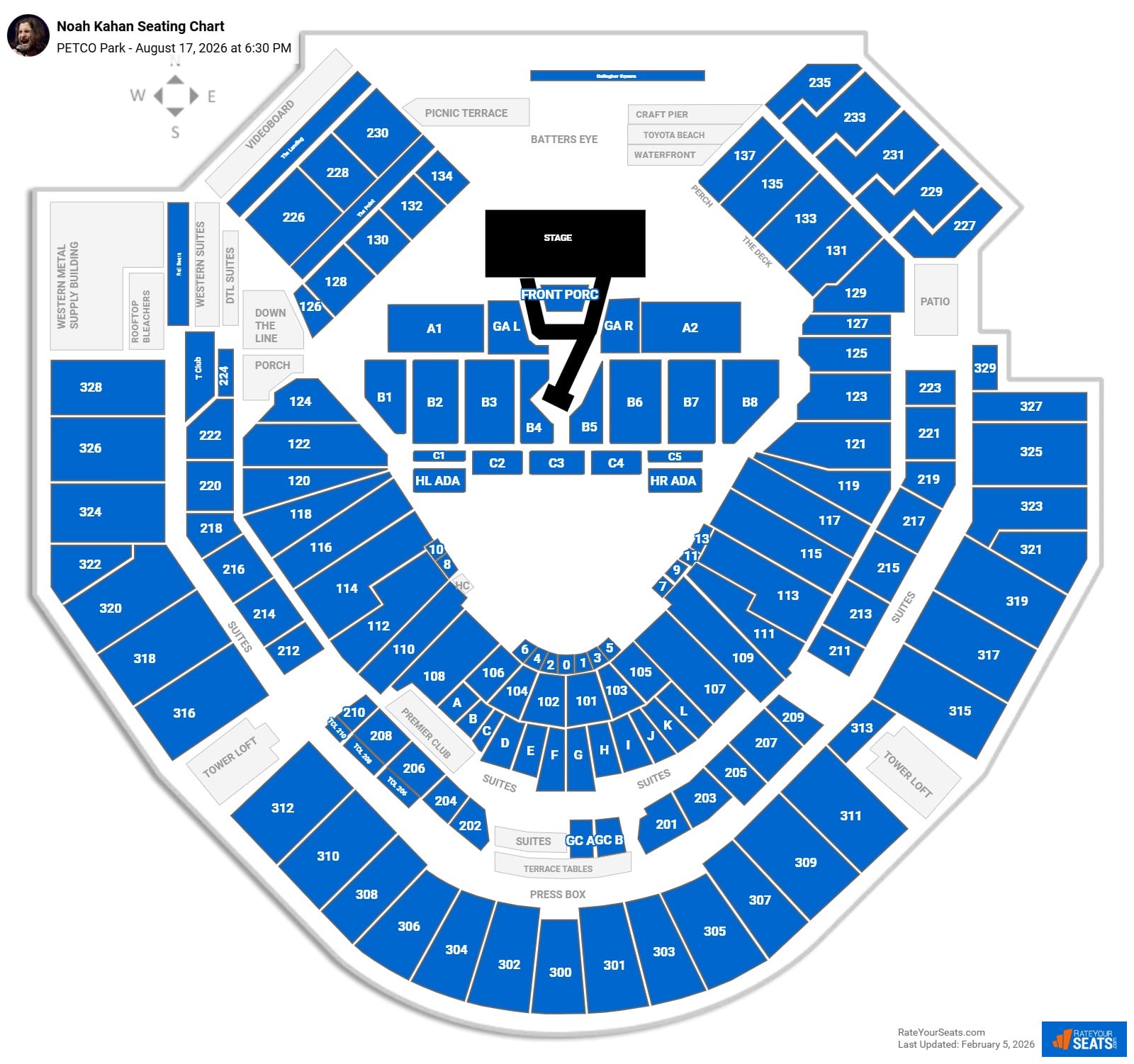 Noah Kahan seating chart PETCO Park