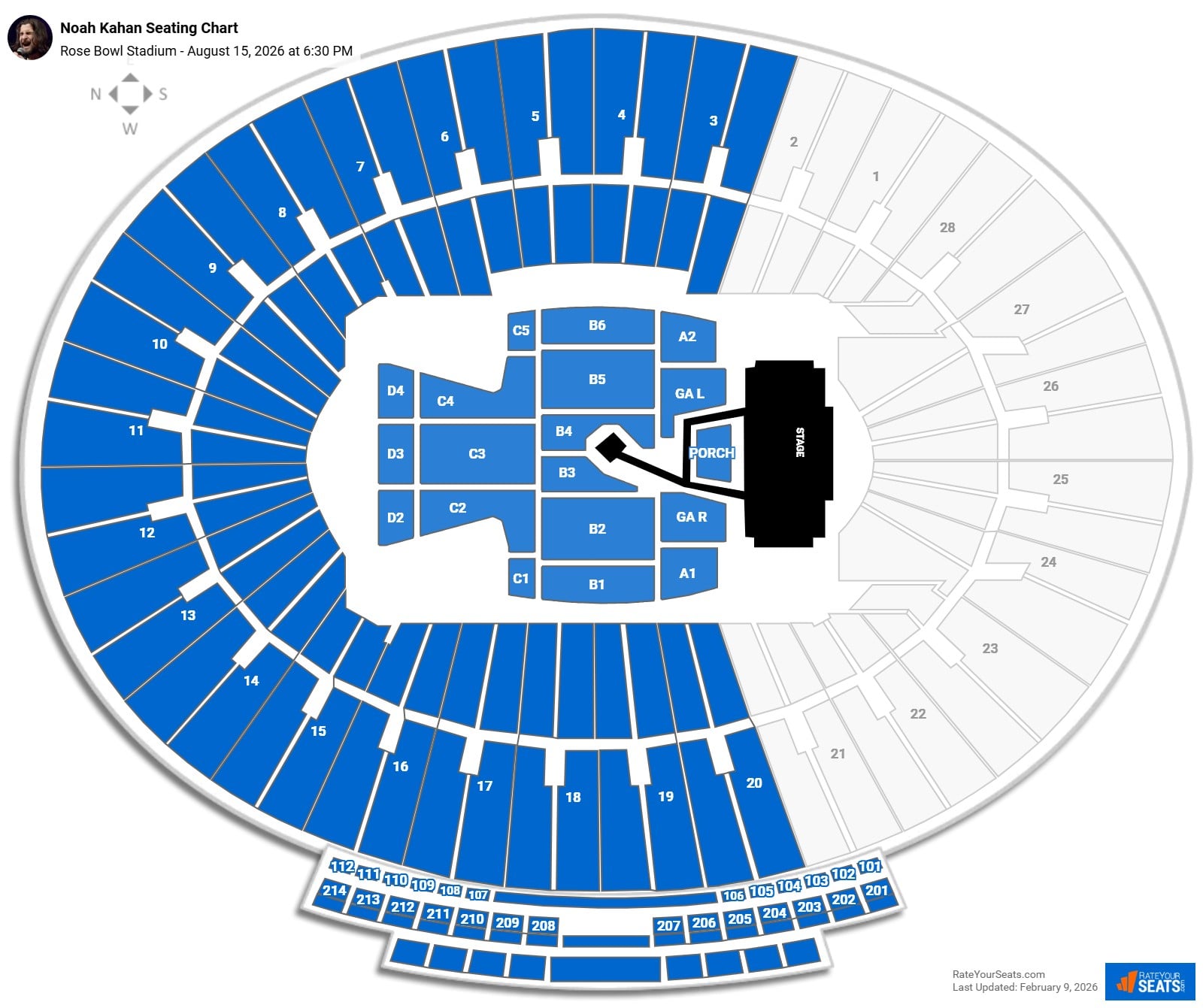 Noah Kahan seating chart Rose Bowl Stadium