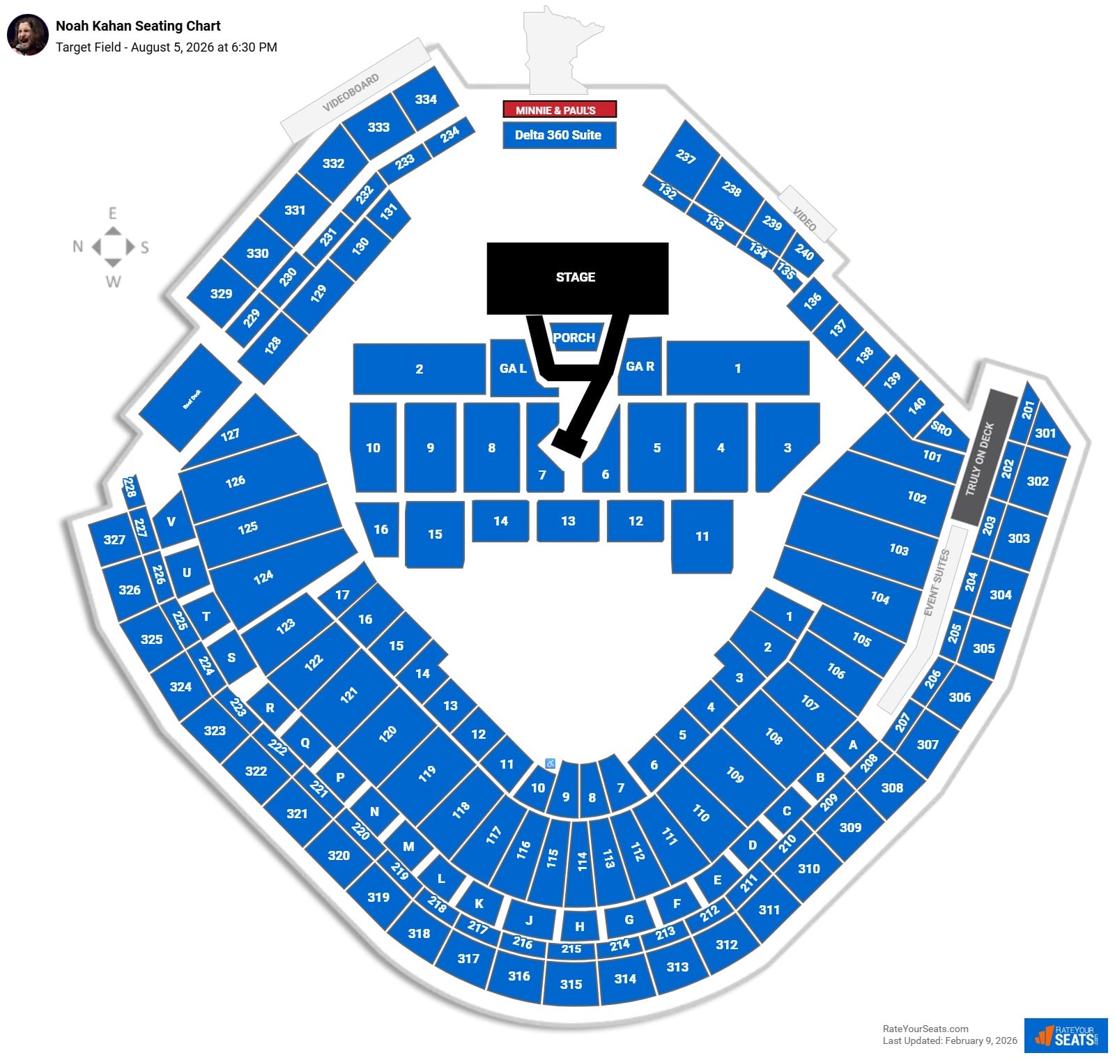 Noah Kahan seating chart Target Field