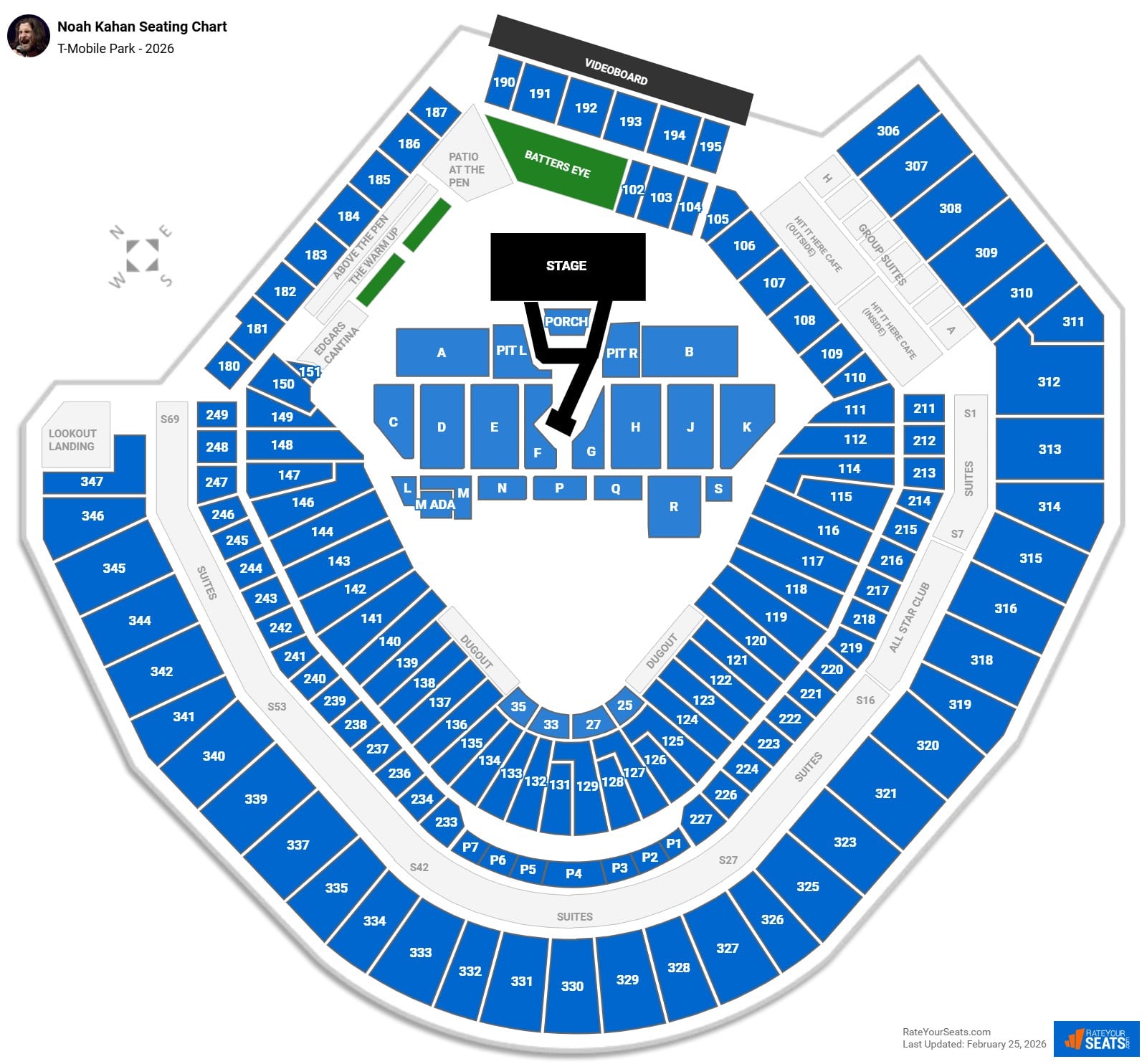 Noah Kahan seating chart T-Mobile Park