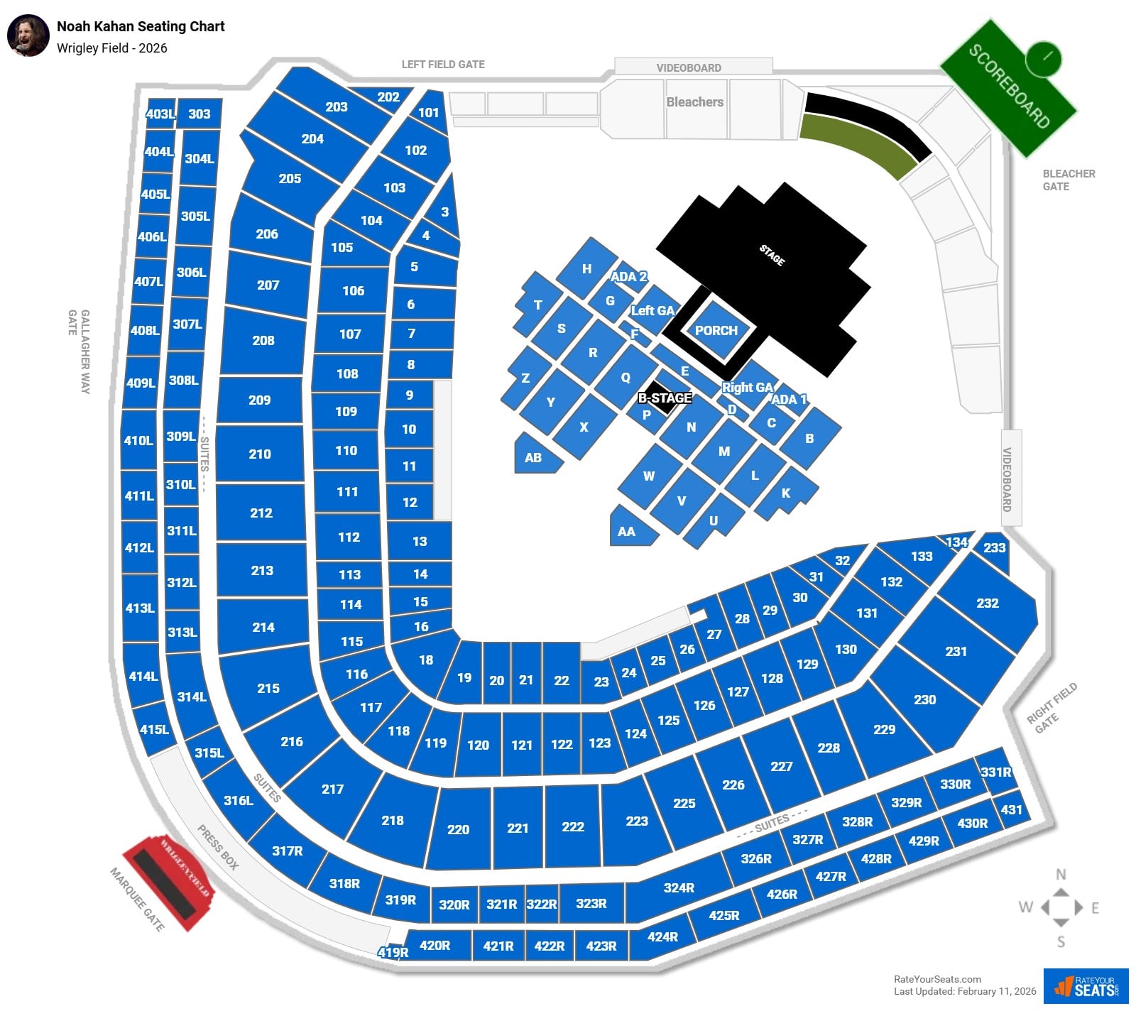 Noah Kahan seating chart Wrigley Field