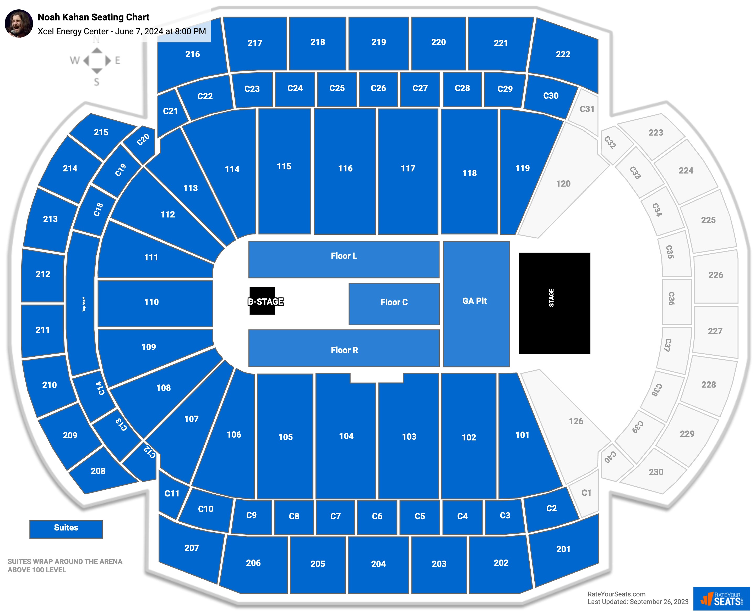 Noah Kahan seating chart Xcel Energy Center