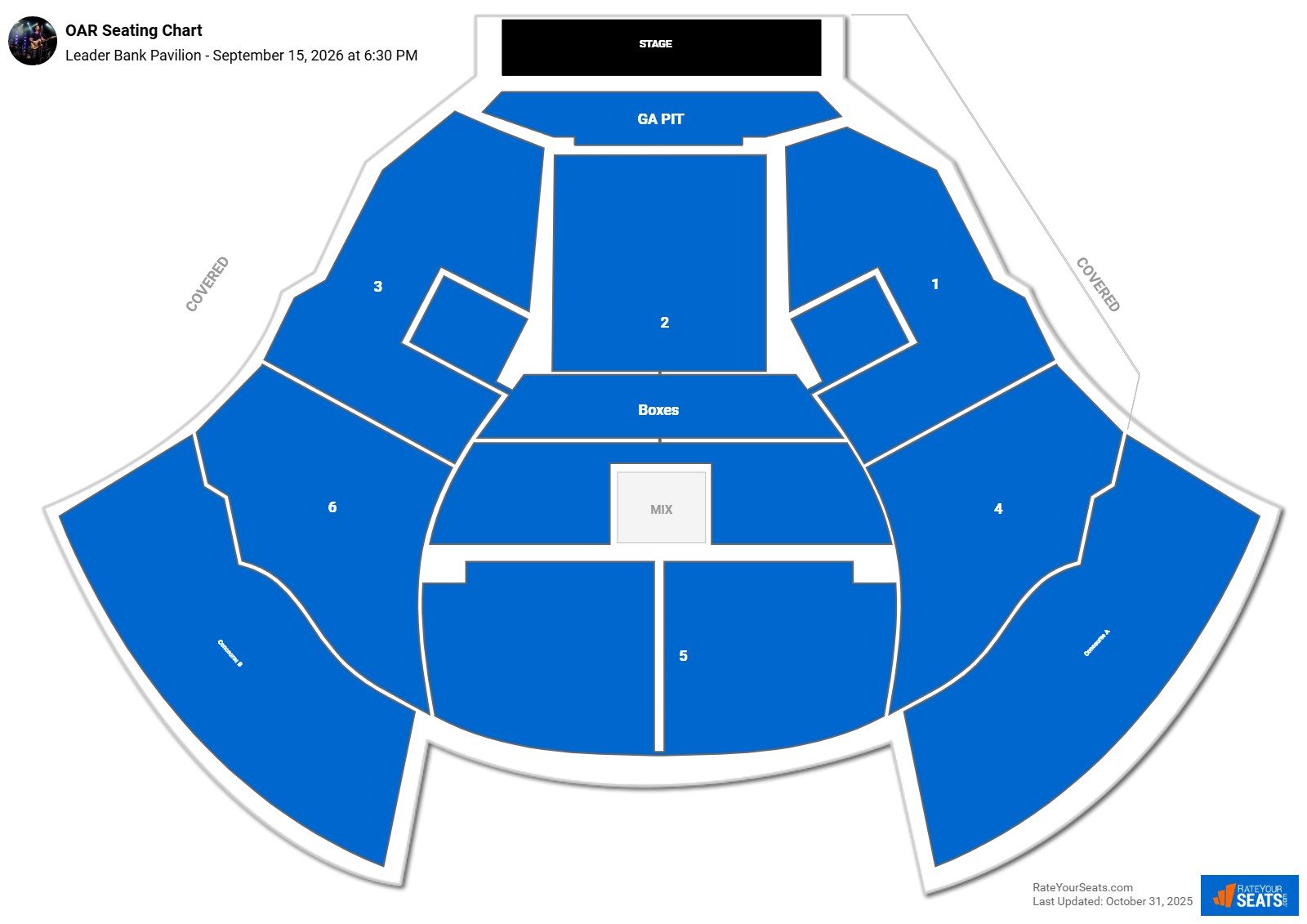 OAR seating chart Leader Bank Pavilion