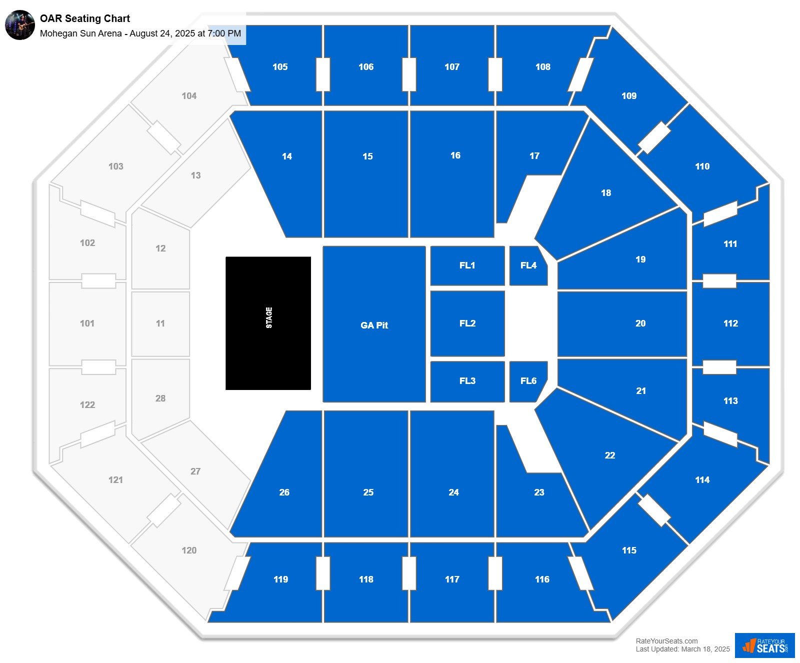 OAR seating chart Mohegan Sun Arena