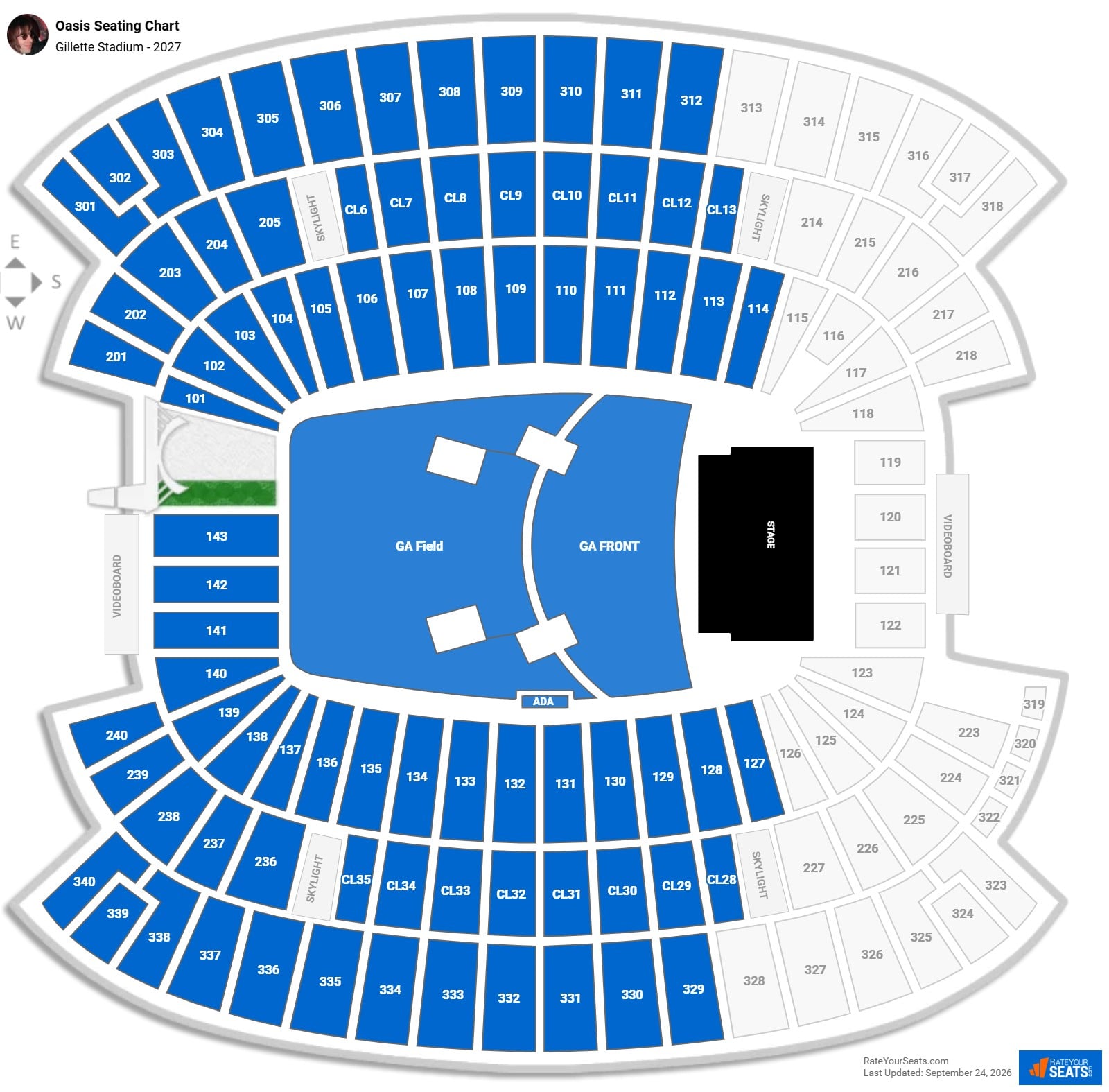 Oasis Seating Chart at Gillette Stadium