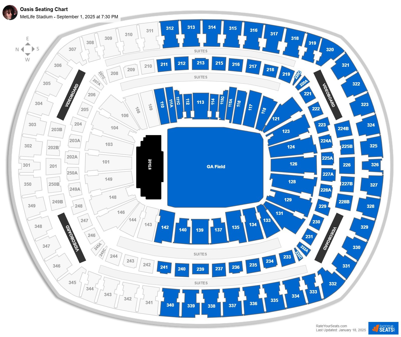 Oasis seating chart MetLife Stadium