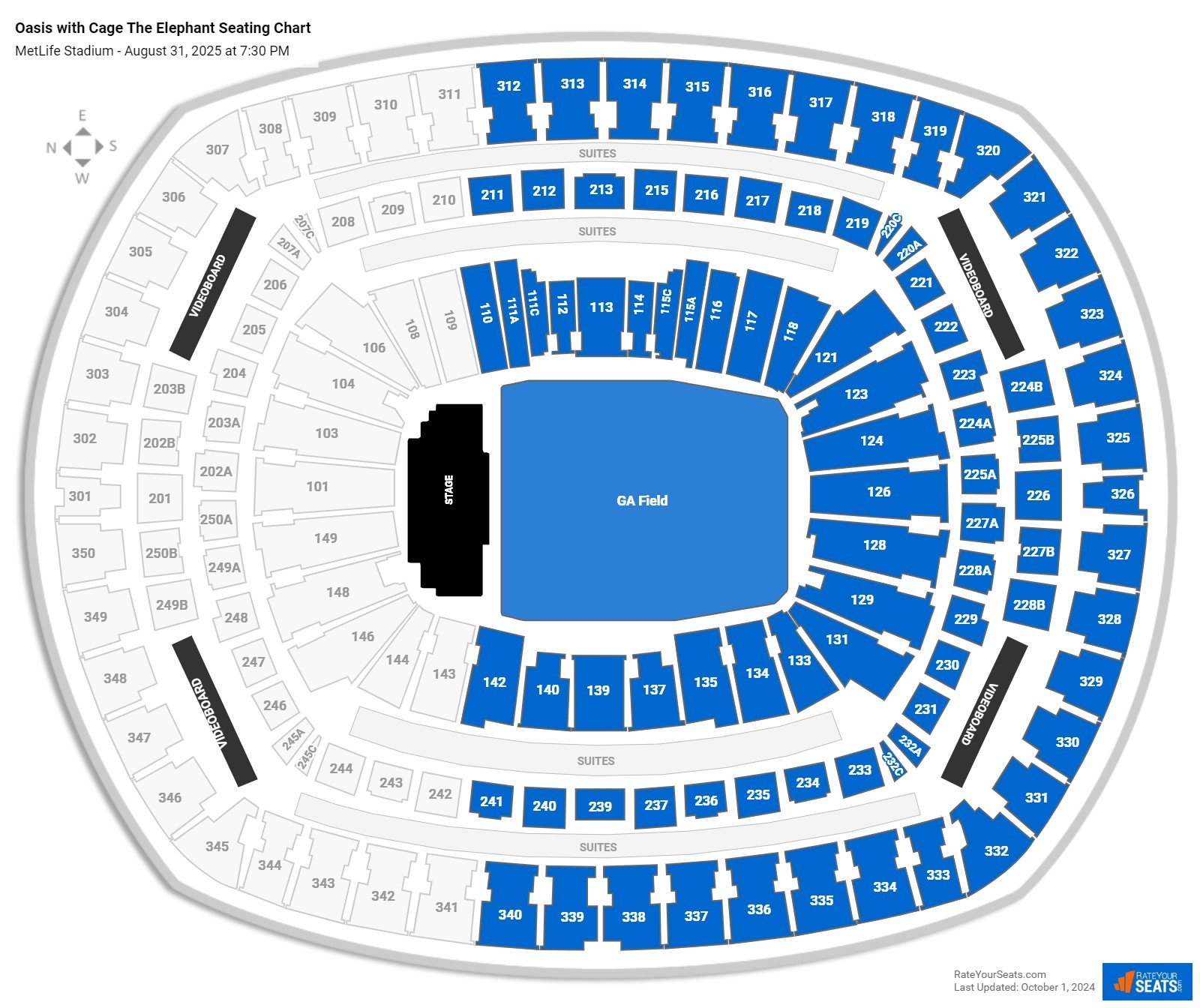 Oasis with Cage The Elephant seating chart MetLife Stadium