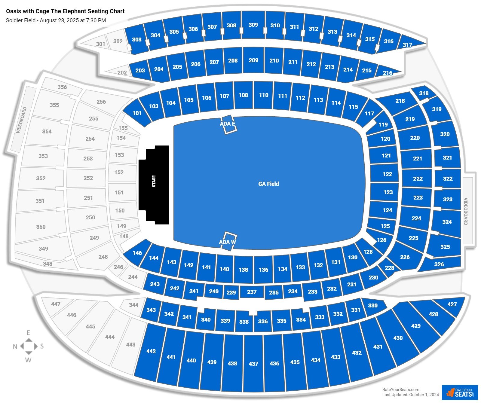 Oasis with Cage The Elephant seating chart Soldier Field