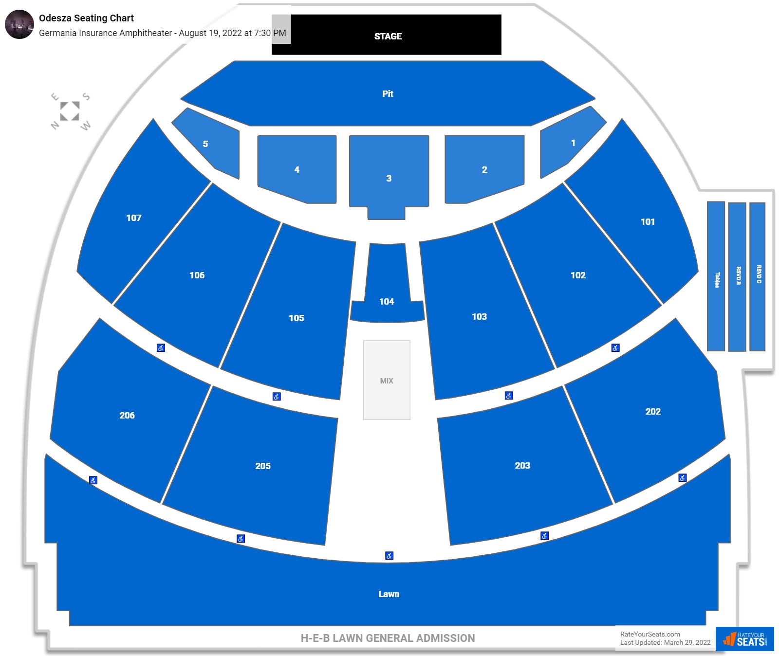 Odesza seating chart Germania Insurance Amphitheater