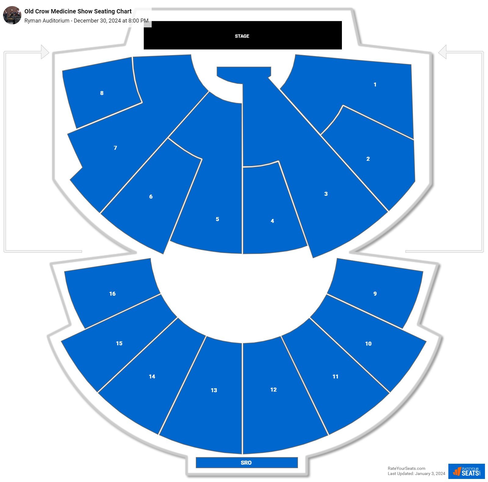 Old Crow Medicine Show seating chart Ryman Auditorium