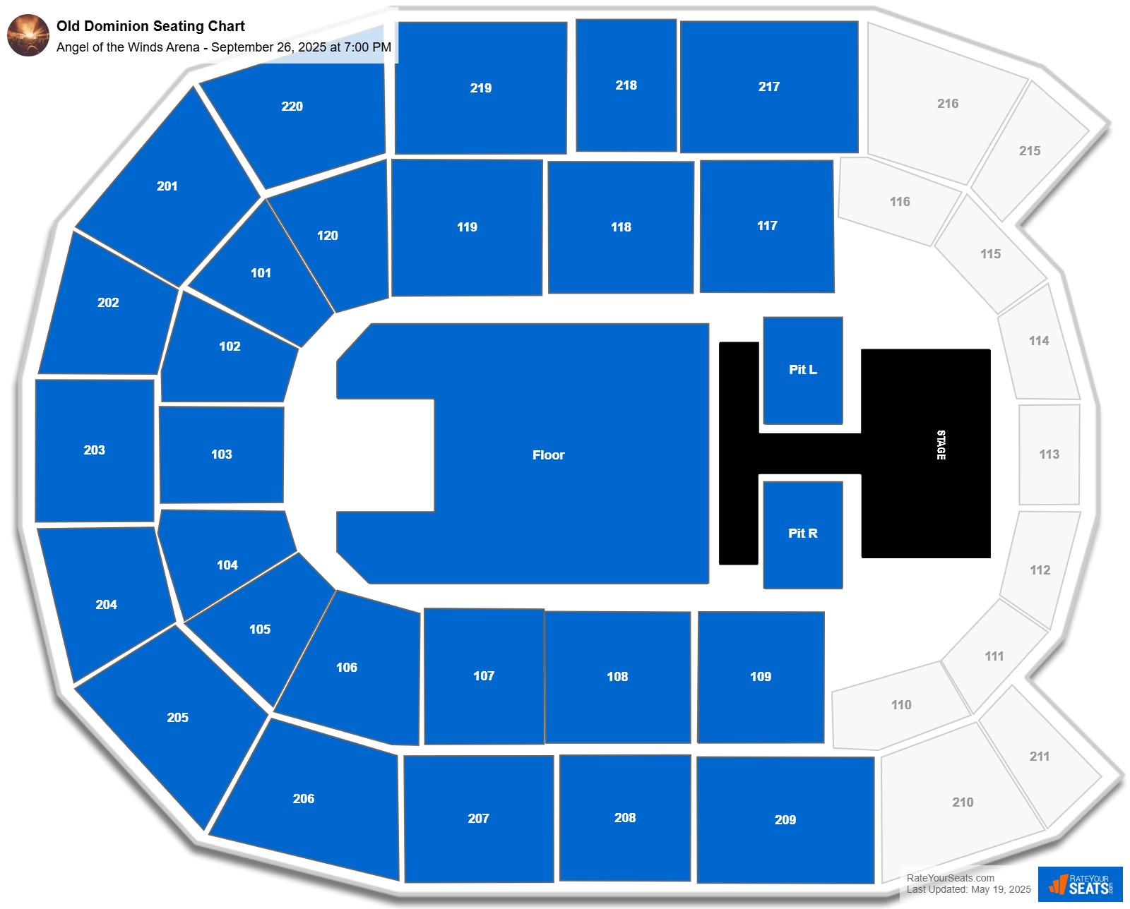 Old Dominion seating chart Angel of the Winds Arena