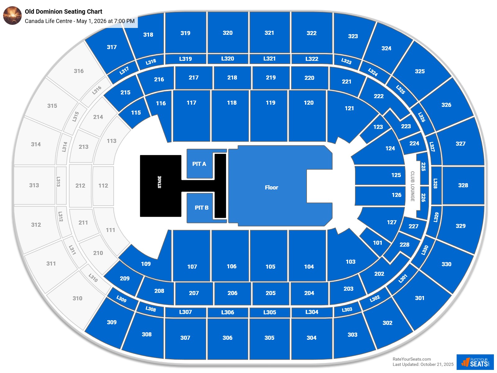 Old Dominion seating chart Canada Life Centre