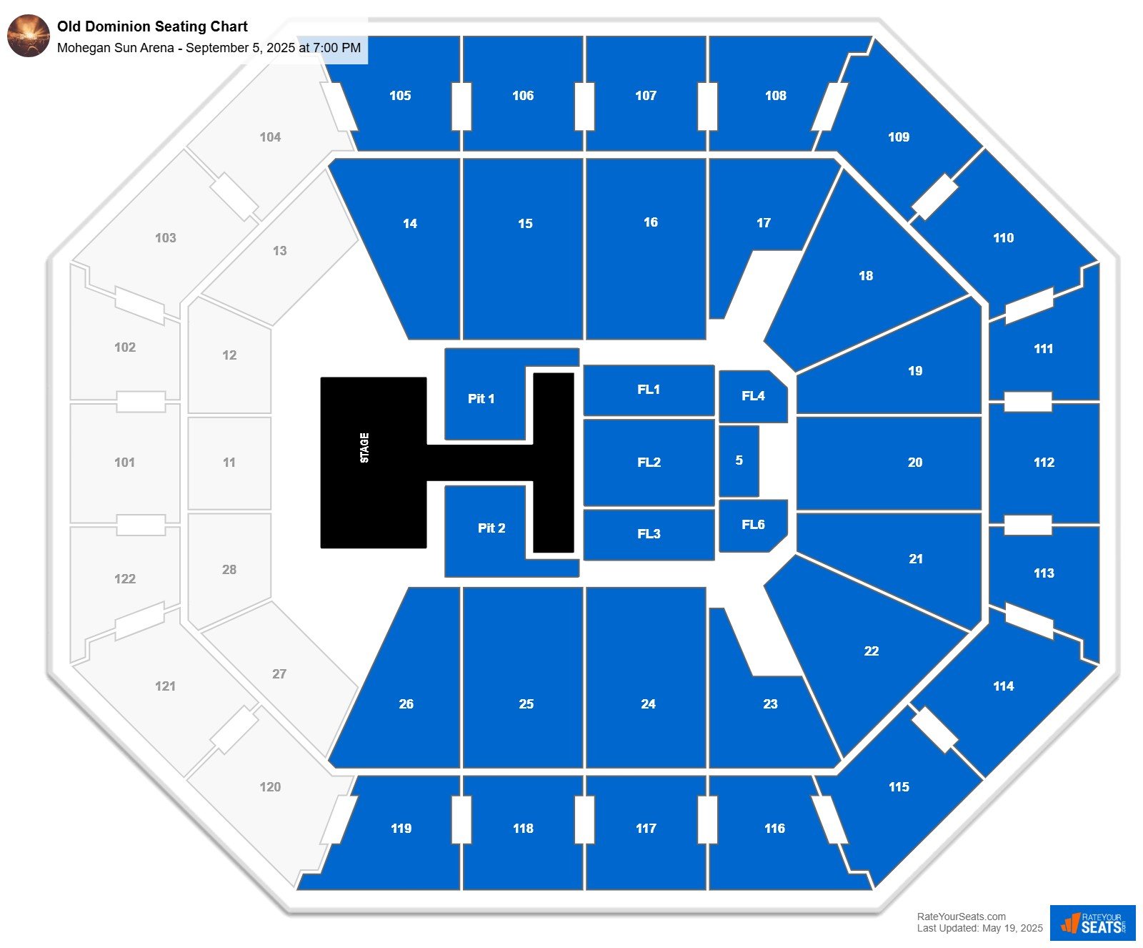 Old Dominion seating chart Mohegan Sun Arena