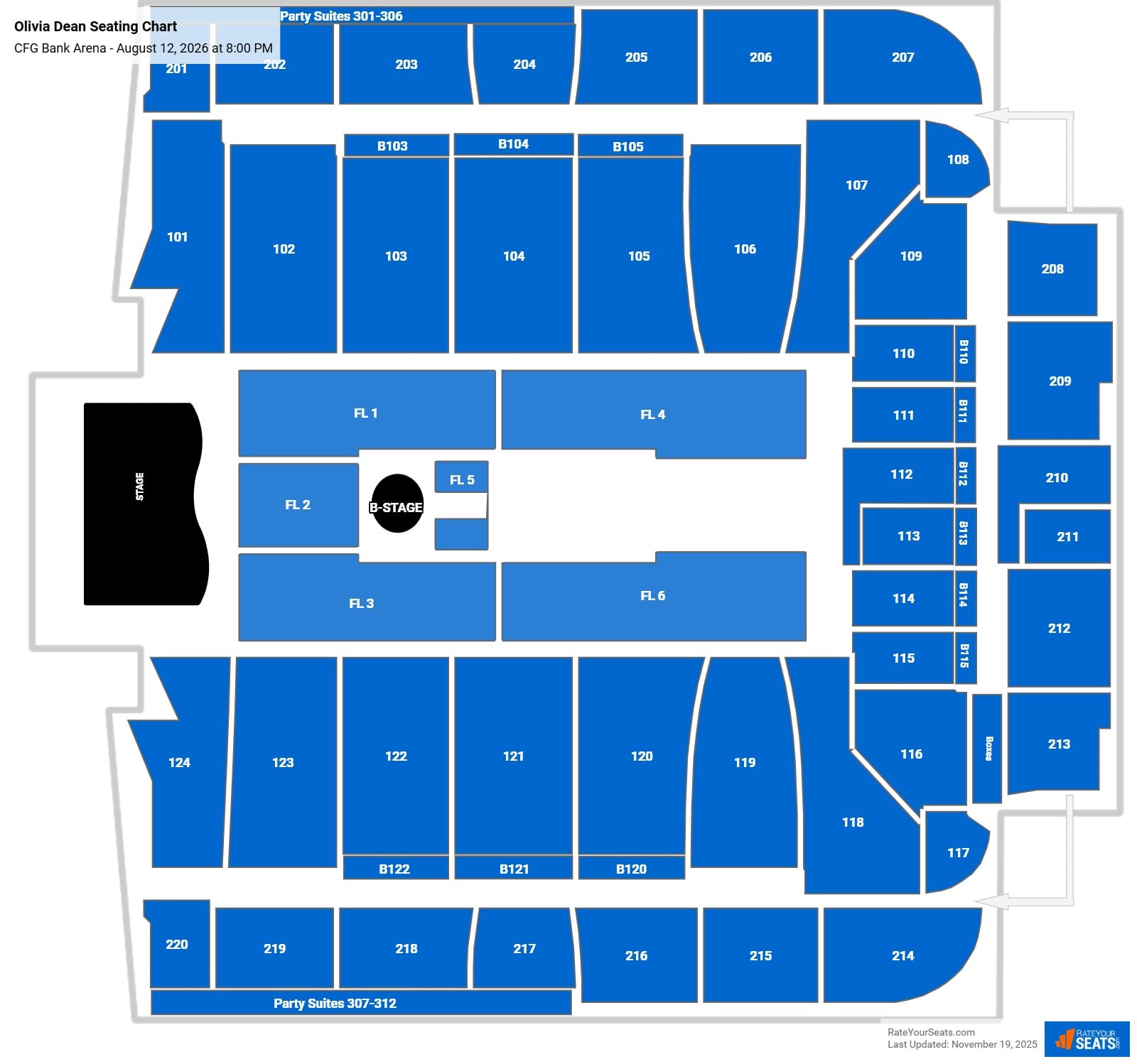 Olivia Dean seating chart CFG Bank Arena