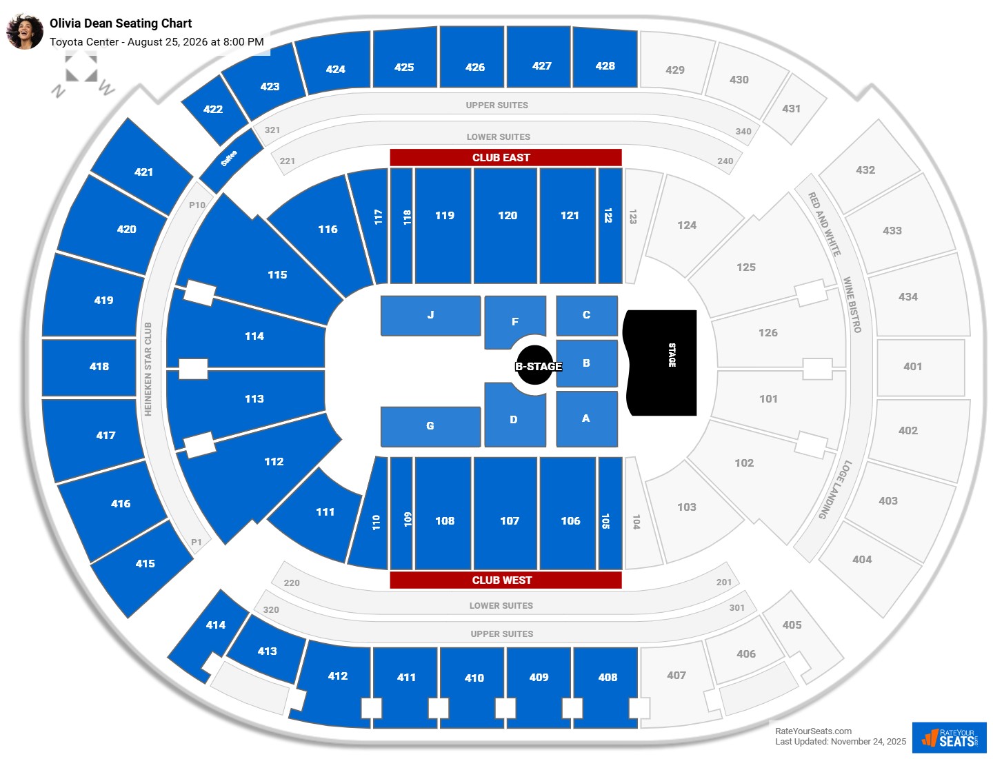 Olivia Dean seating chart Toyota Center