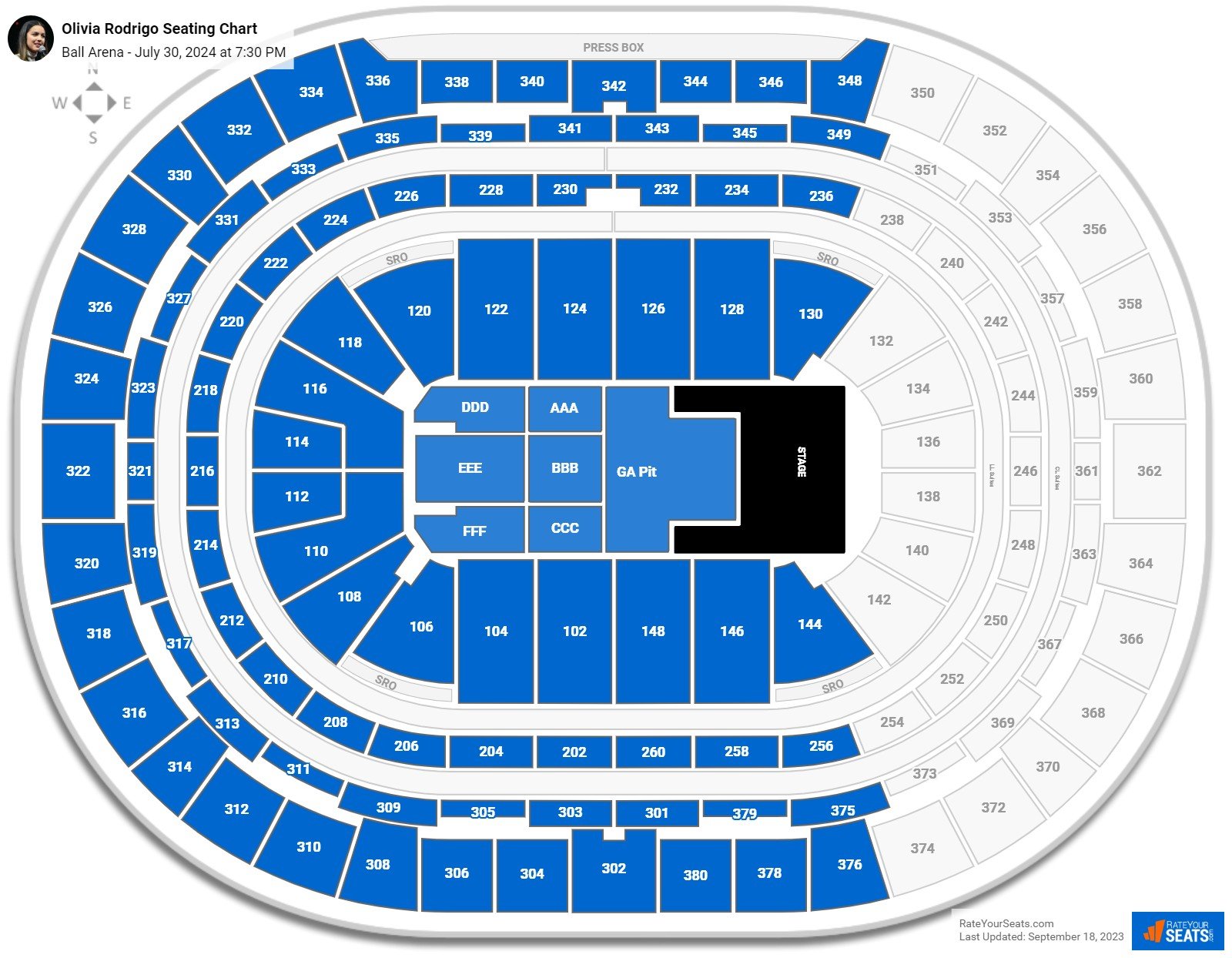 Olivia Rodrigo seating chart Ball Arena