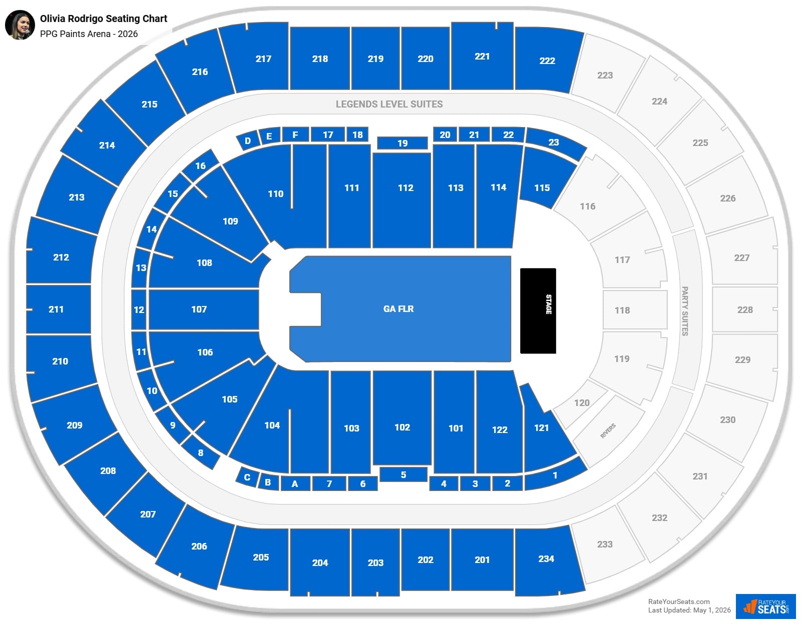 Olivia Rodrigo Seating Chart at PPG Paints Arena