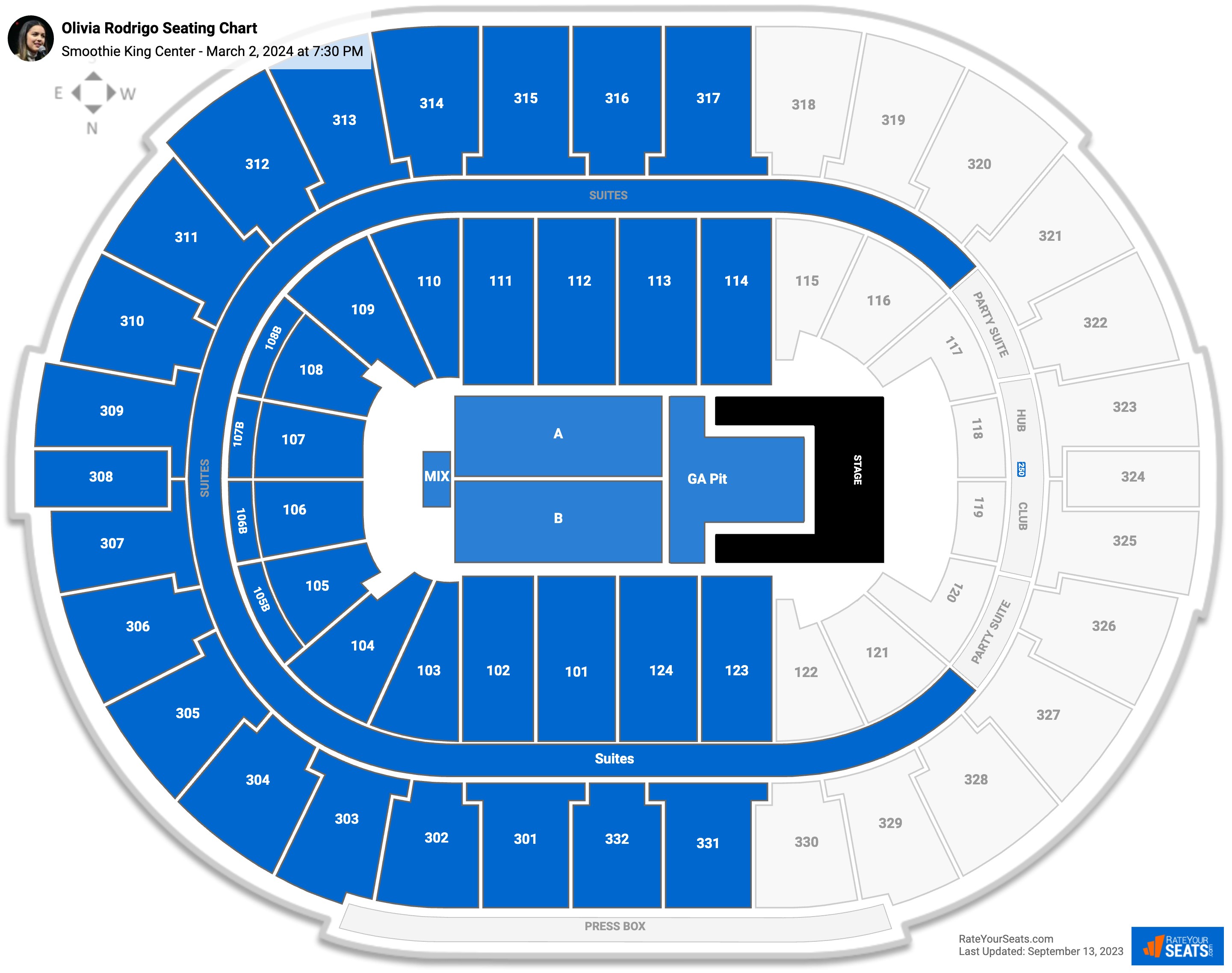 Smoothie King Center Concert Seating Chart