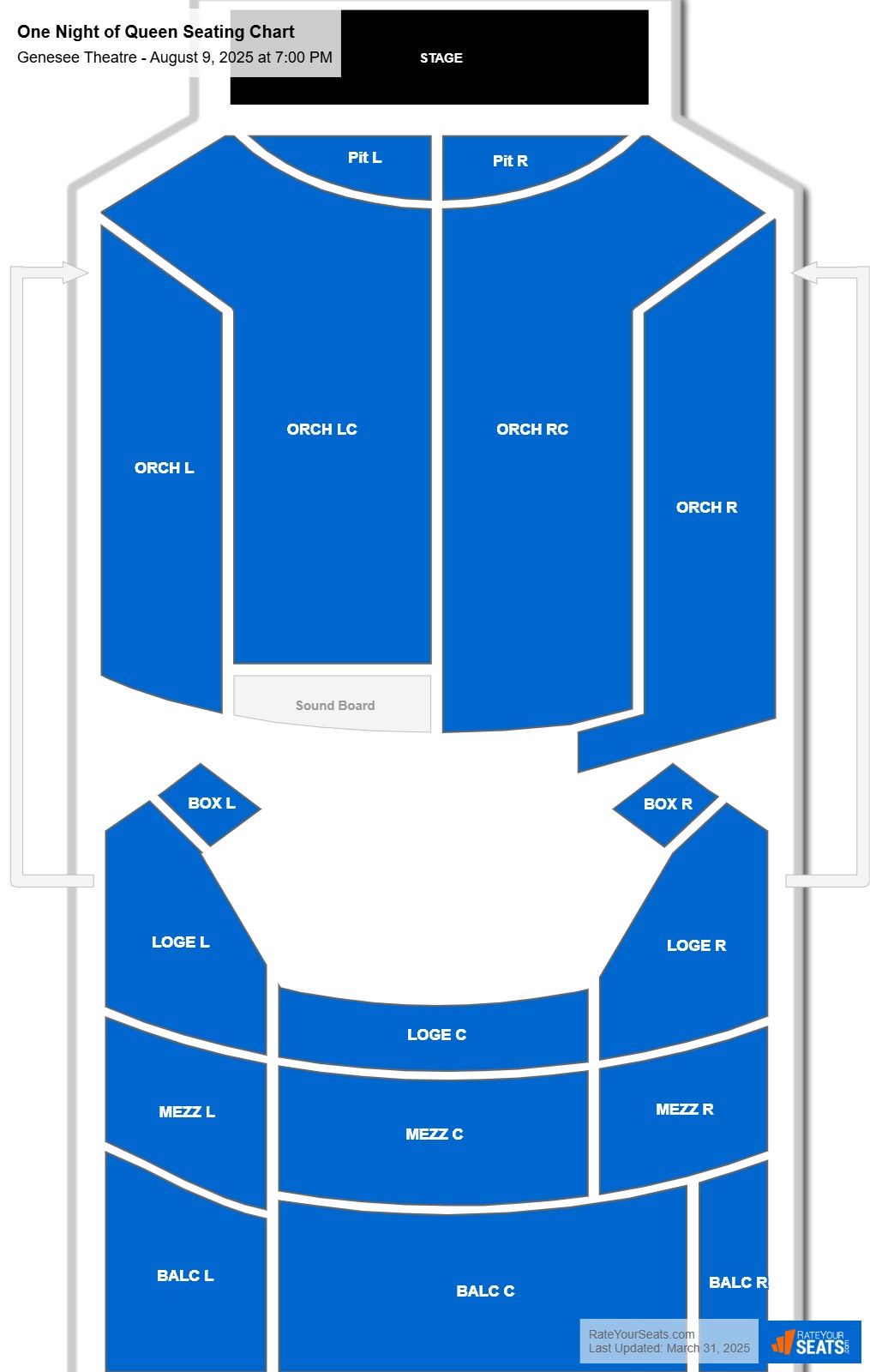 One Night of Queen seating chart Genesee Theatre