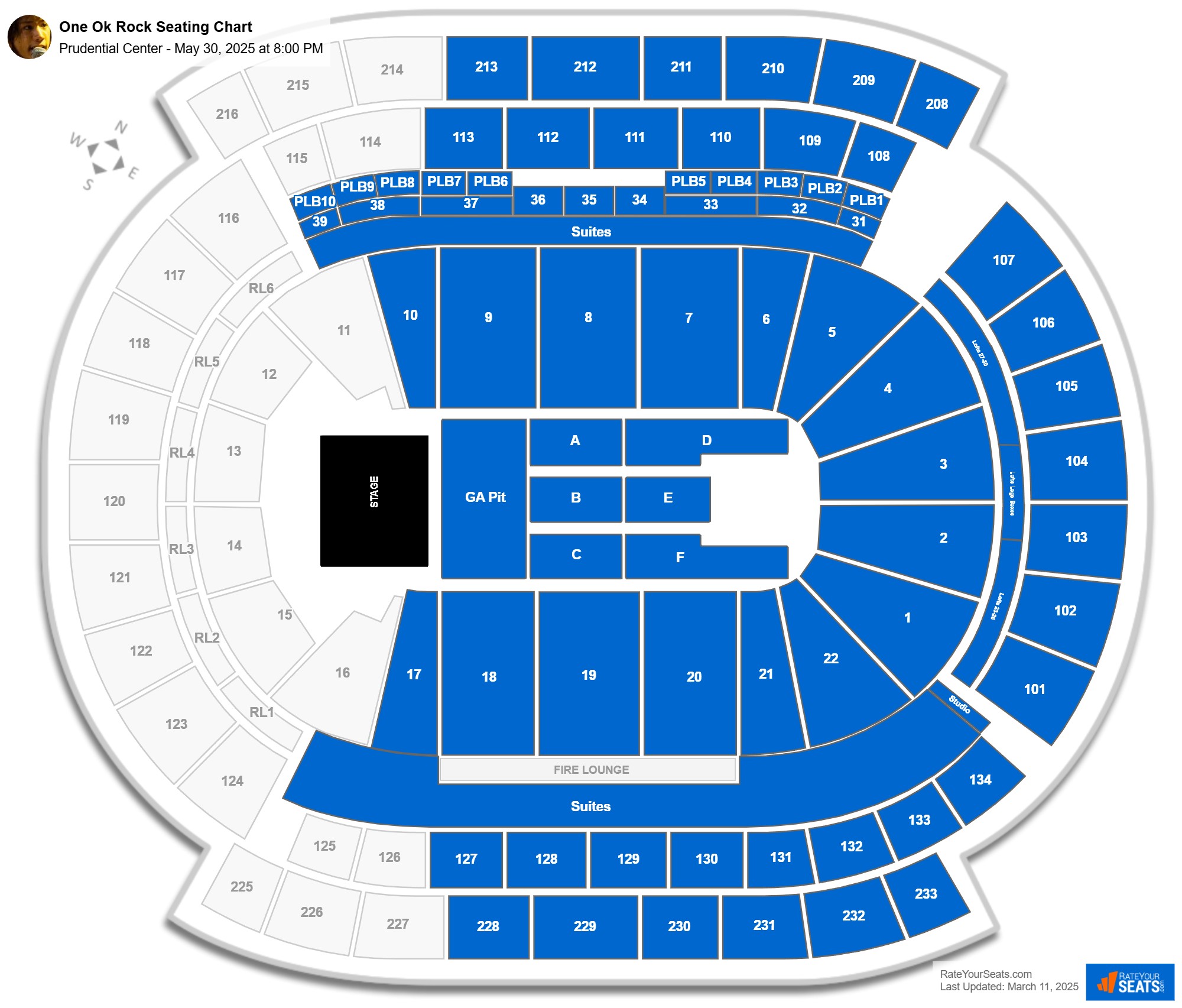 One Ok Rock seating chart Prudential Center