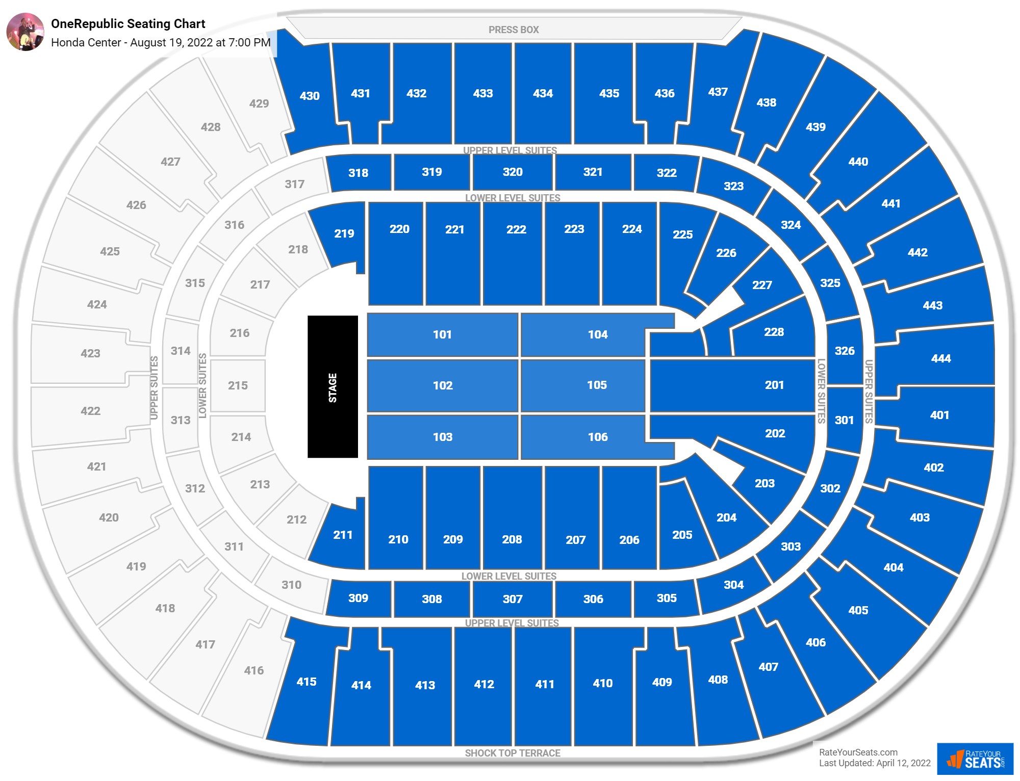 OneRepublic seating chart Honda Center