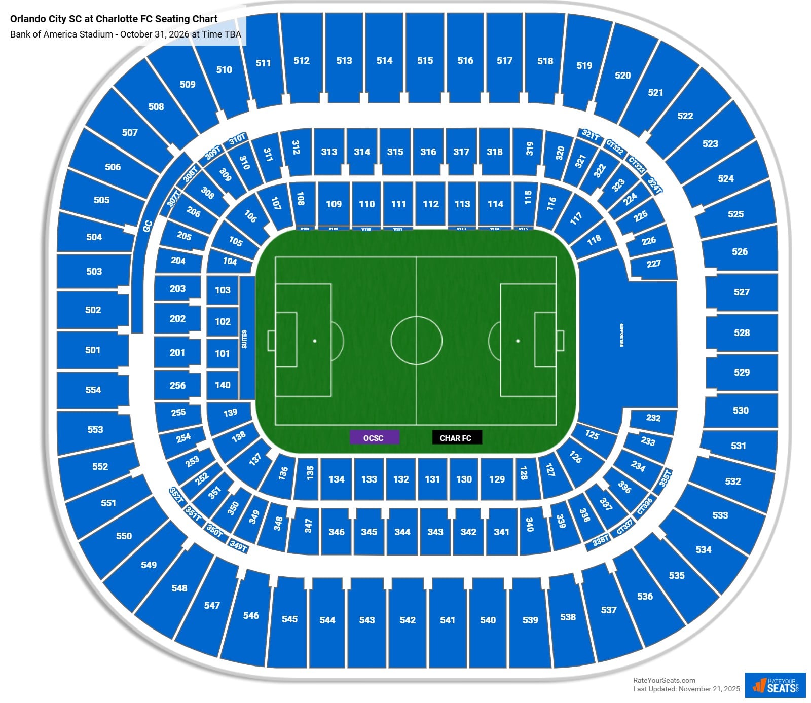 Orlando City SC at Charlotte FC seating chart Bank of America Stadium