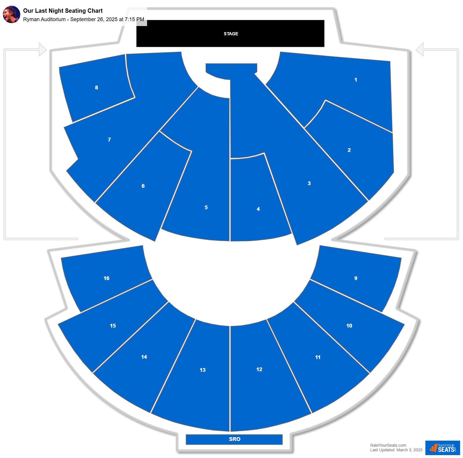 Our Last Night seating chart Ryman Auditorium