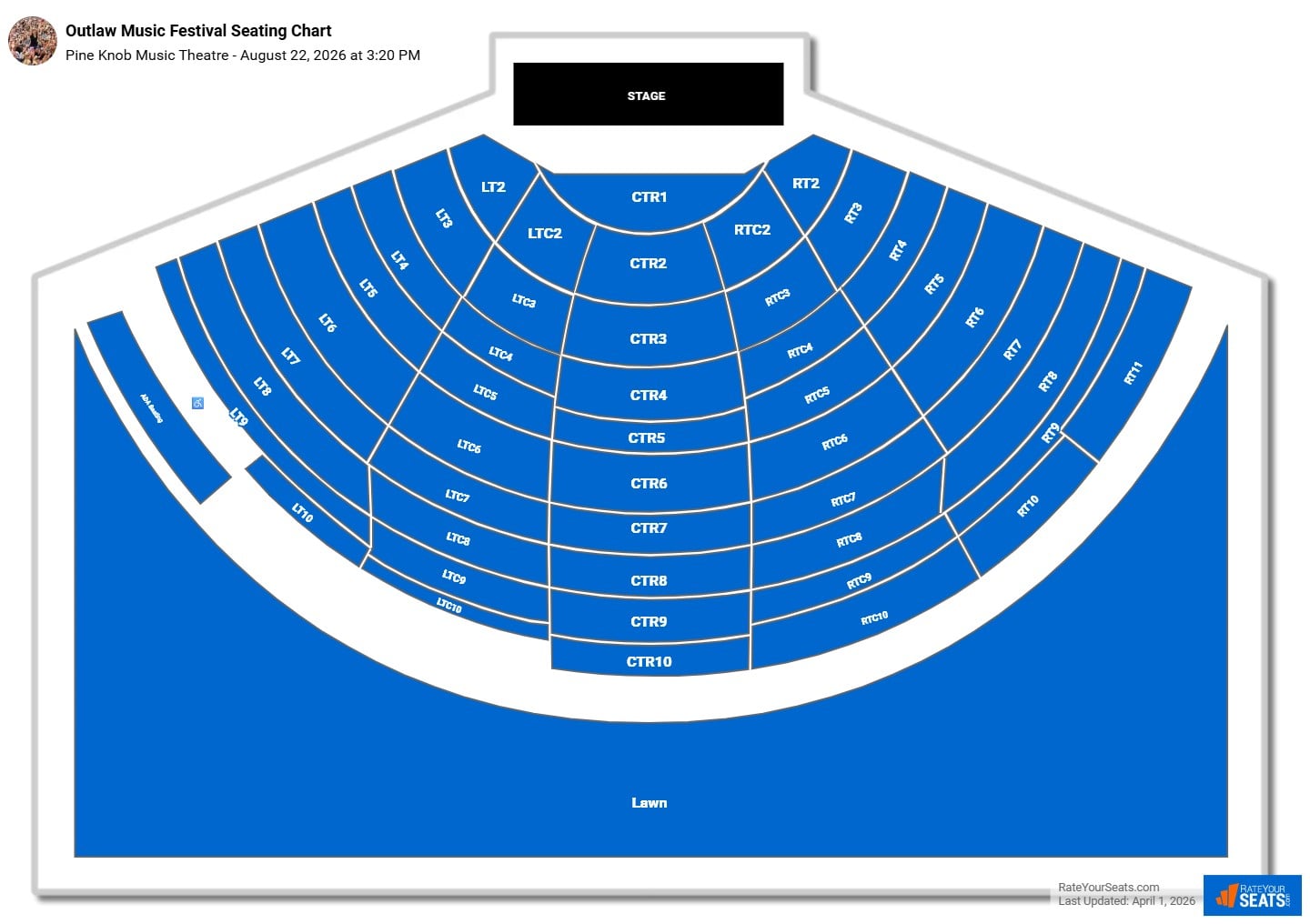 Outlaw Music Festival seating chart Pine Knob Music Theatre