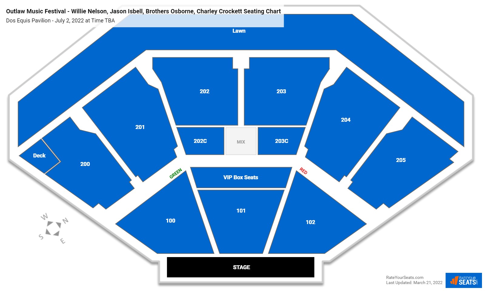 Outlaw Music Festival - Willie Nelson, Jason Isbell, Brothers Osborne, Charley Crockett seating chart Dos Equis Pavilion